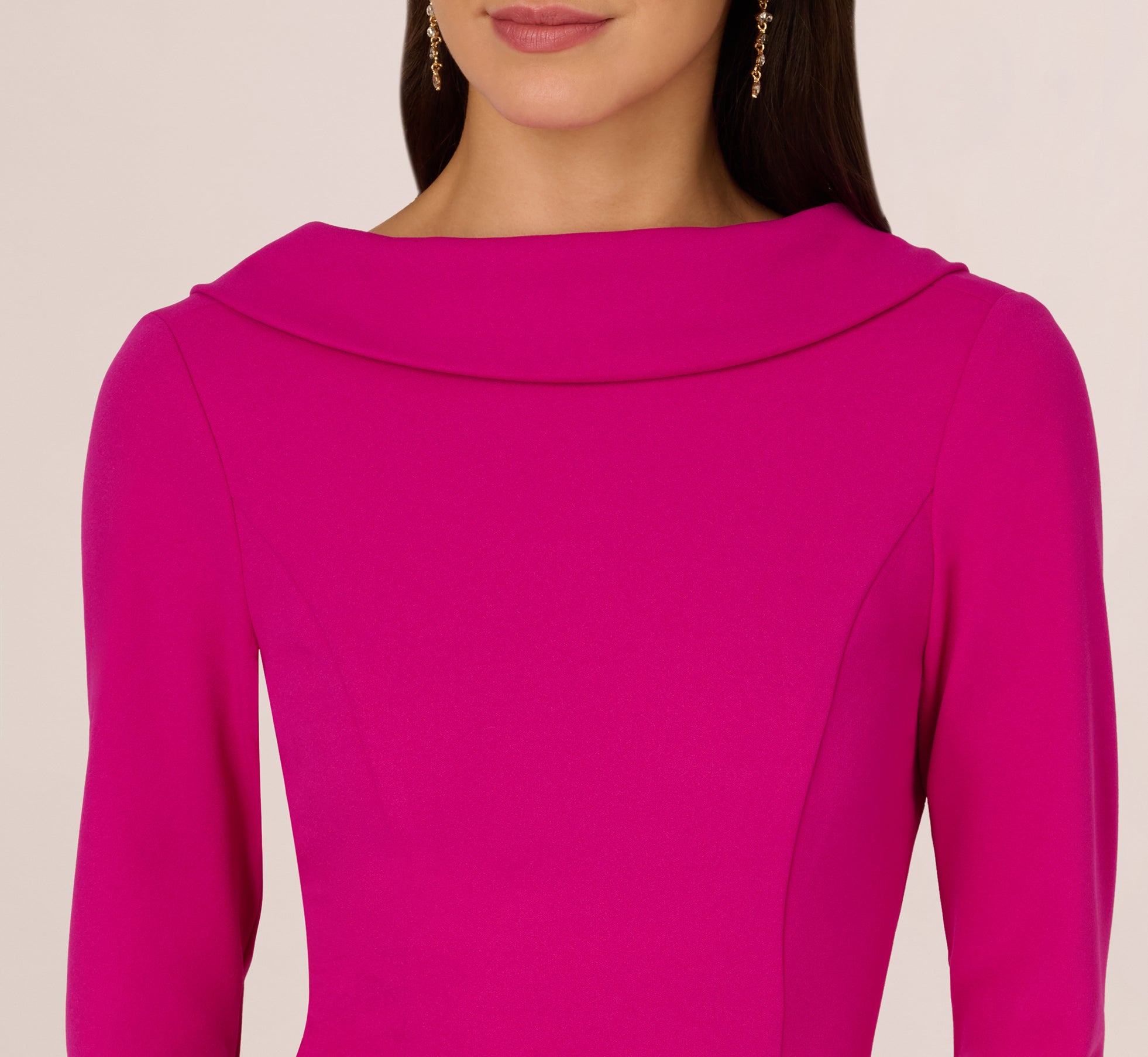 Three Quarter Sleeve Crepe Midi Dress With Rolled Neck In Pink Flambe、mySite、solidvoid