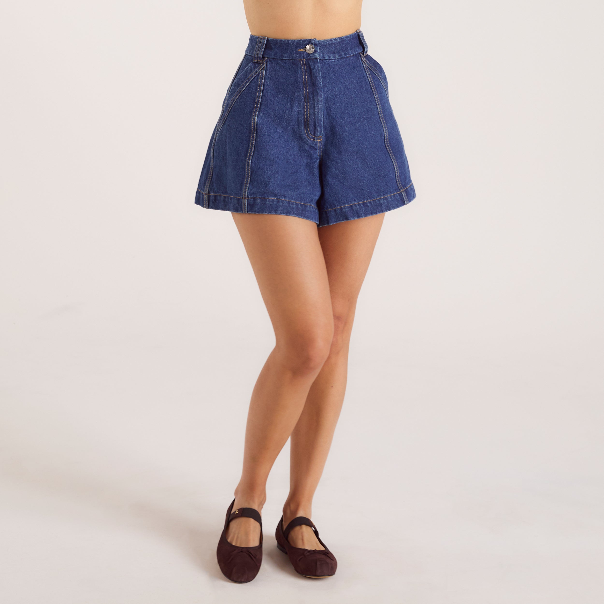 Wide-Hem Denim Shorts - Blue、mySite、bengalsvssteelers
