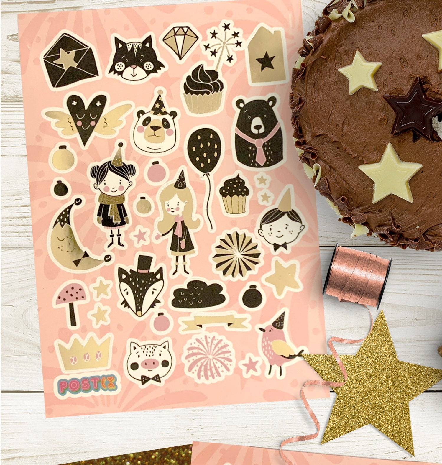  Gold New Year Kids Party Foil Sticker Sheet、mySite、ghnorth