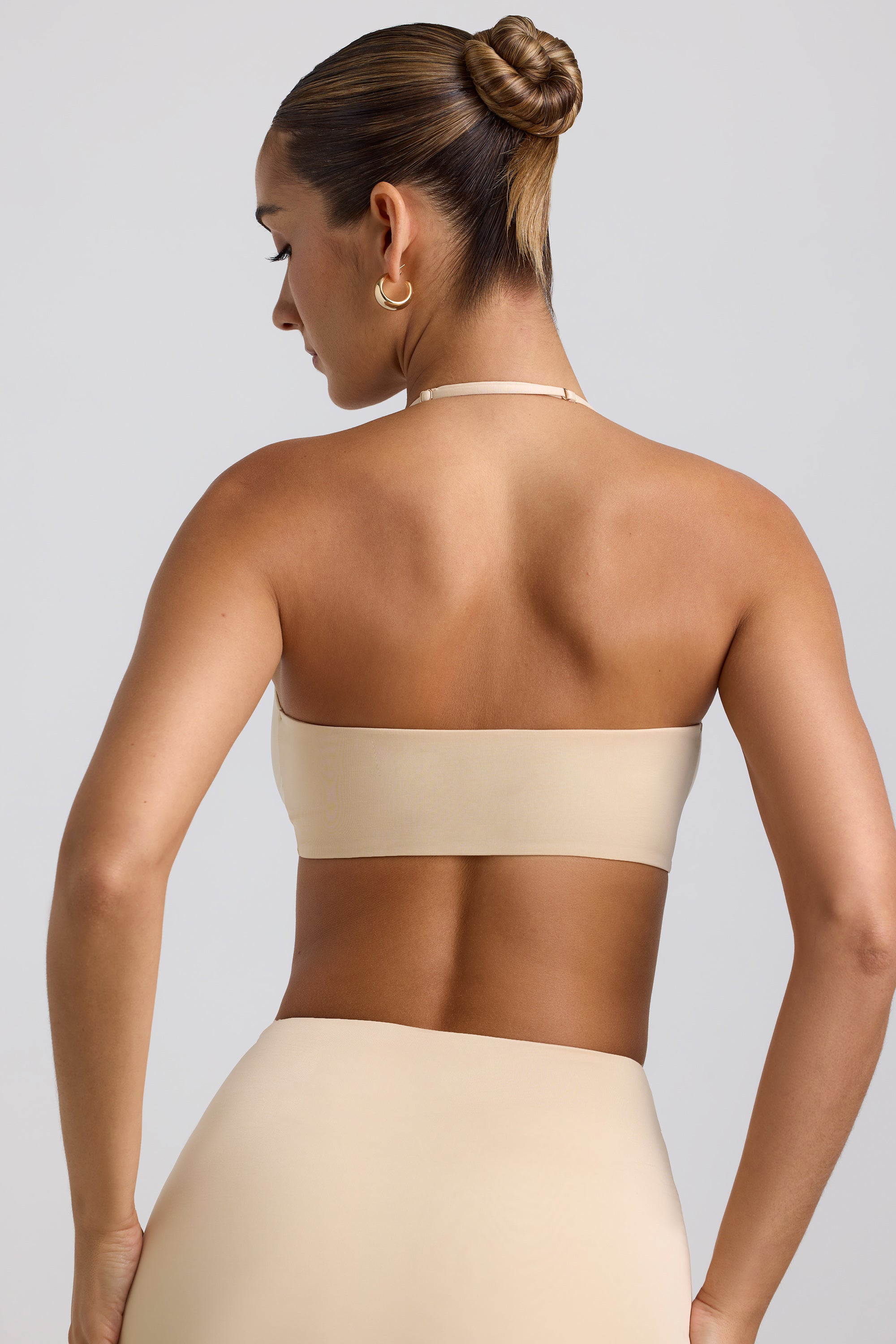 Slinky Jersey Hardware Detail Halterneck Bralette in Buttercream、mySite、solidvoid