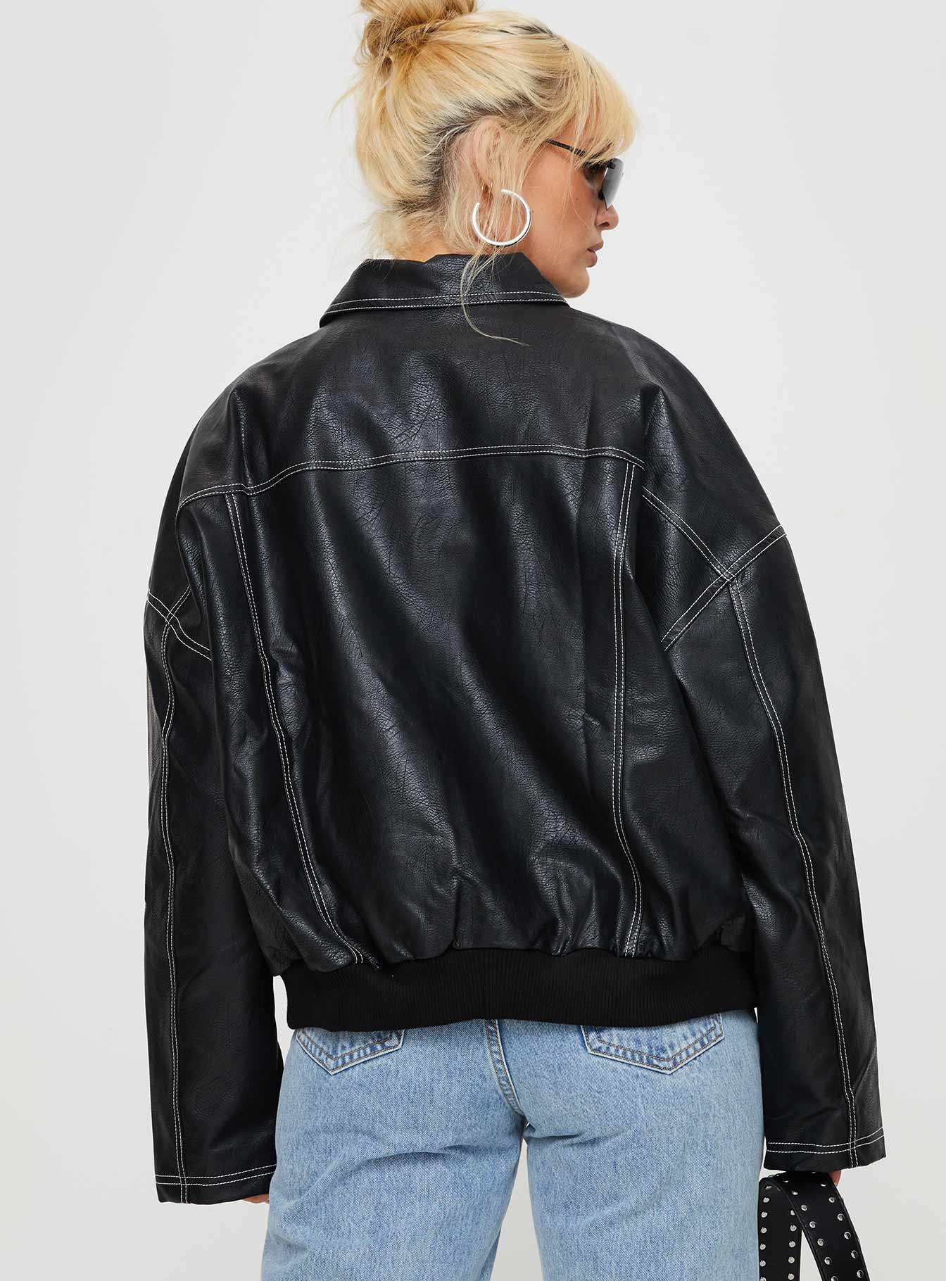 Kingsley Contrast Stitch Pu Jacket Black、mySite、solidvoid