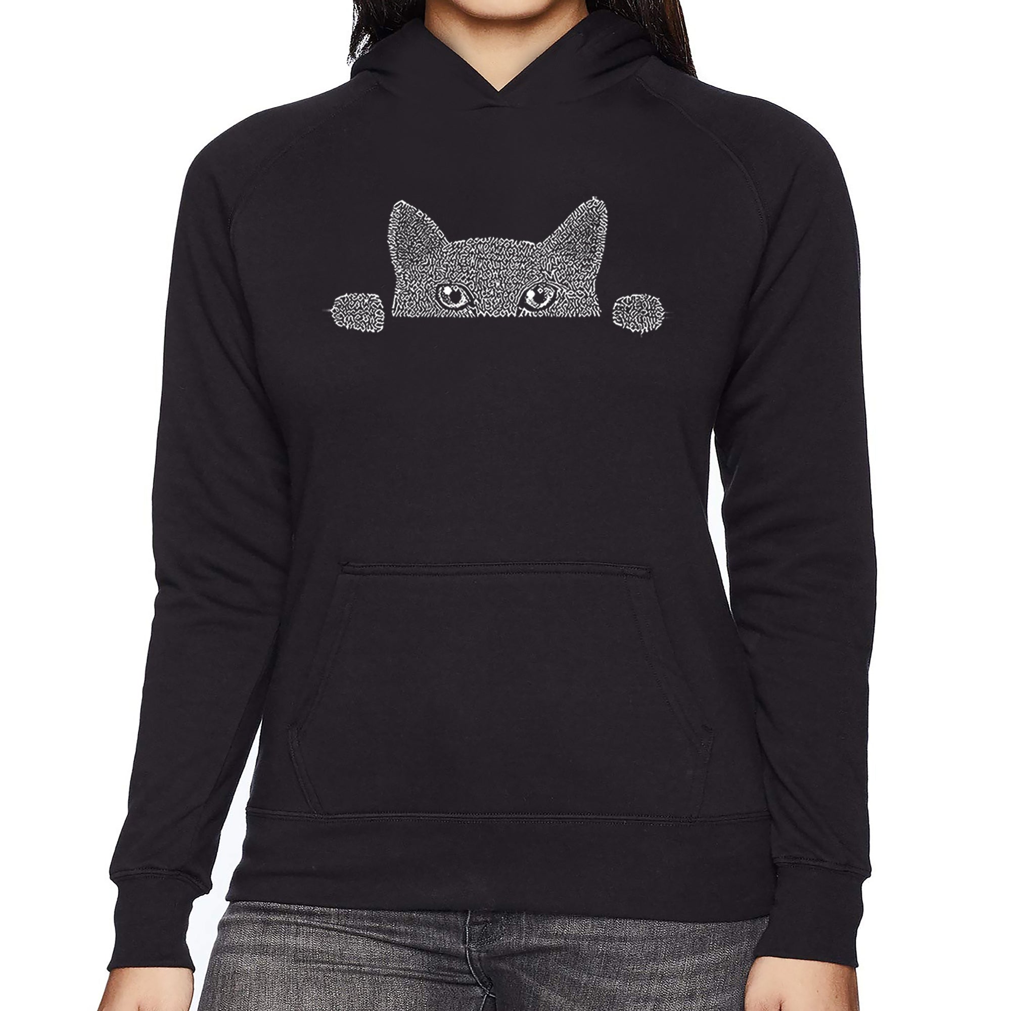 Peeking Cat - Women's Word Art Hooded Sweatshirt、mySite、camillekostekn
