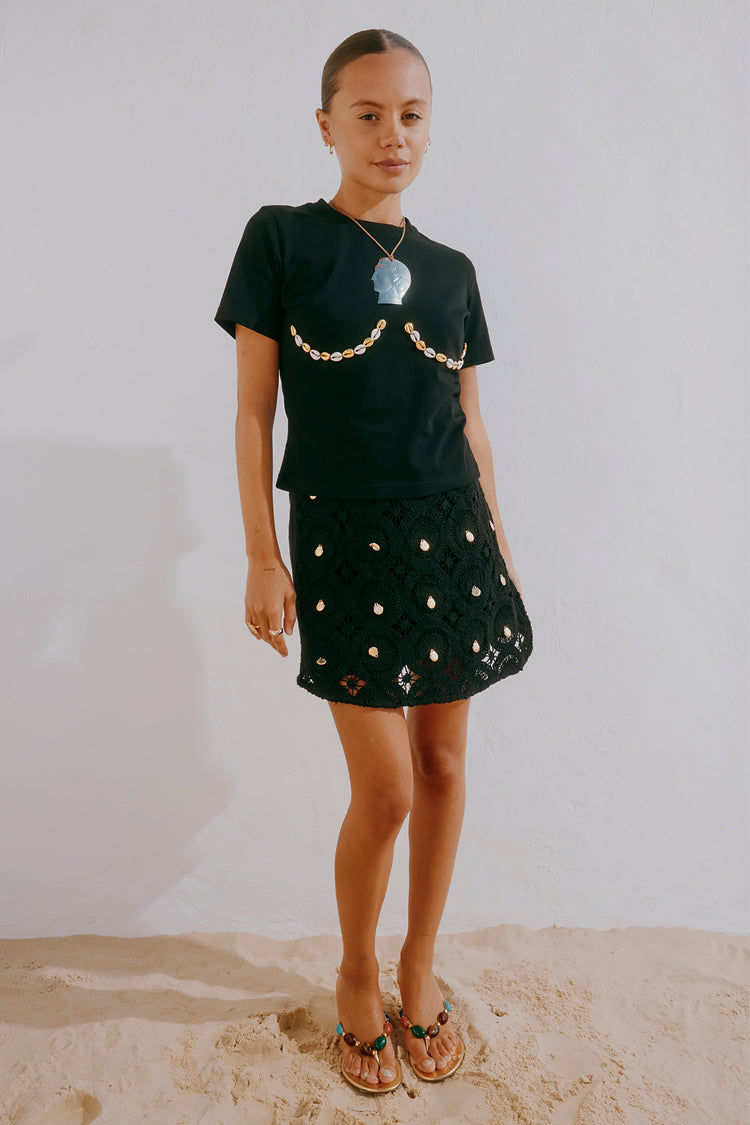 Black Crochet Shell Wrap Skirt、mySite、solidvoid