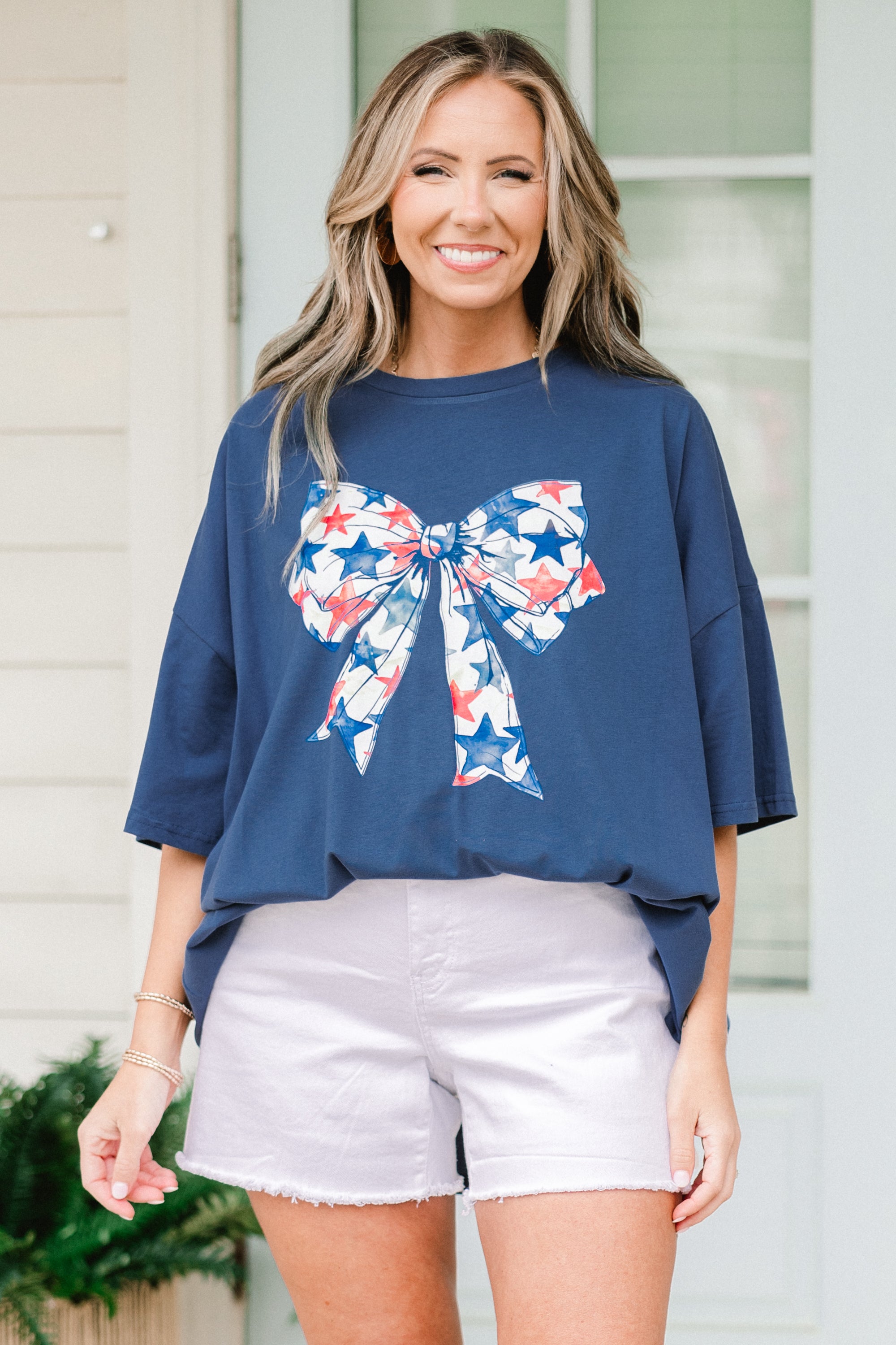  Starry Bow Boyfriend Tee, Navy、mySite、justintrudeaud