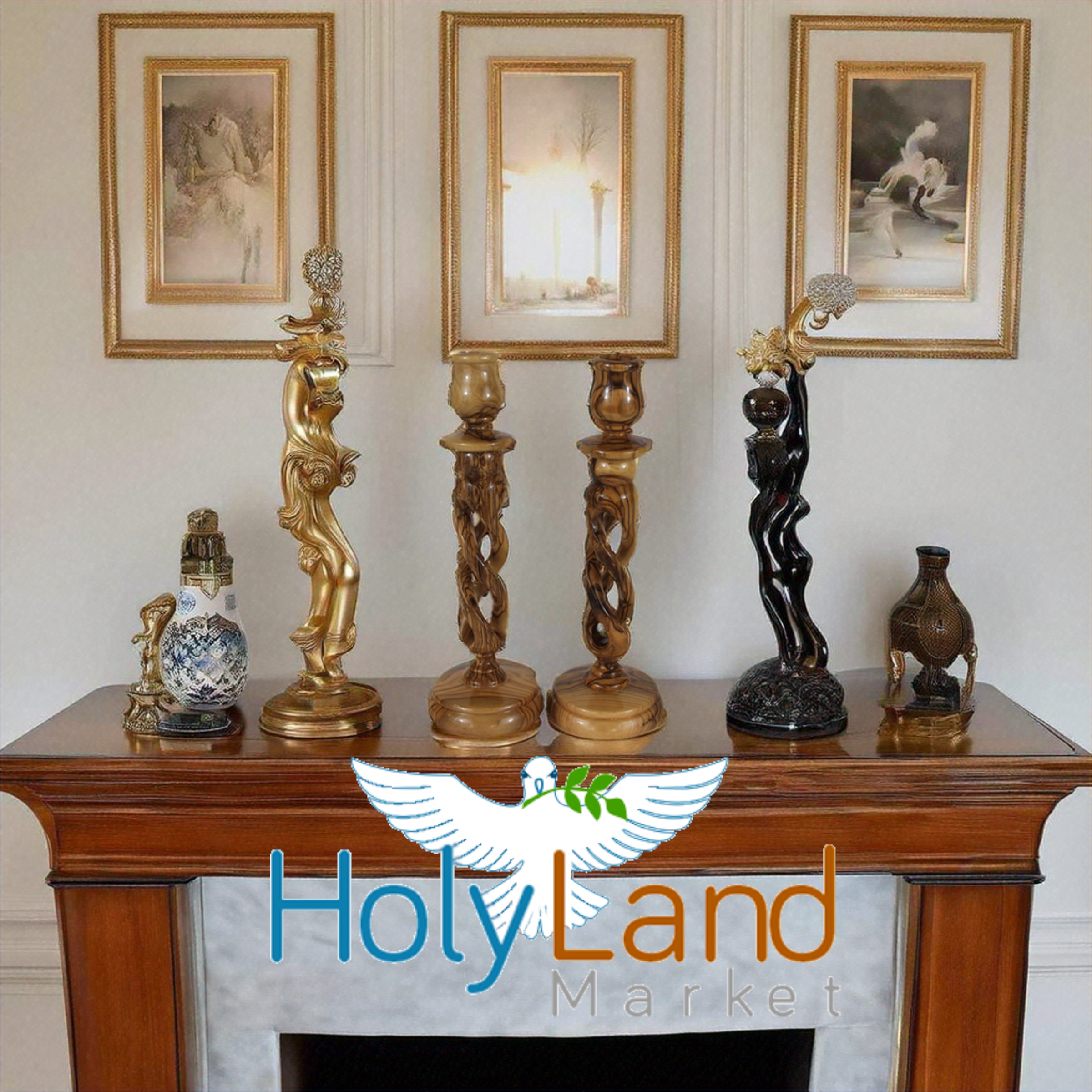 Holy Land Market Olive Wood Candle Holder Pair - Handmade 9 Inch Taper Candle Sticks, Inspirational Hollow Twist Design, 0.75 Inch Cup Diameter, Crafted by Christian Artisans in Bethlehem、mySite、topwebapps