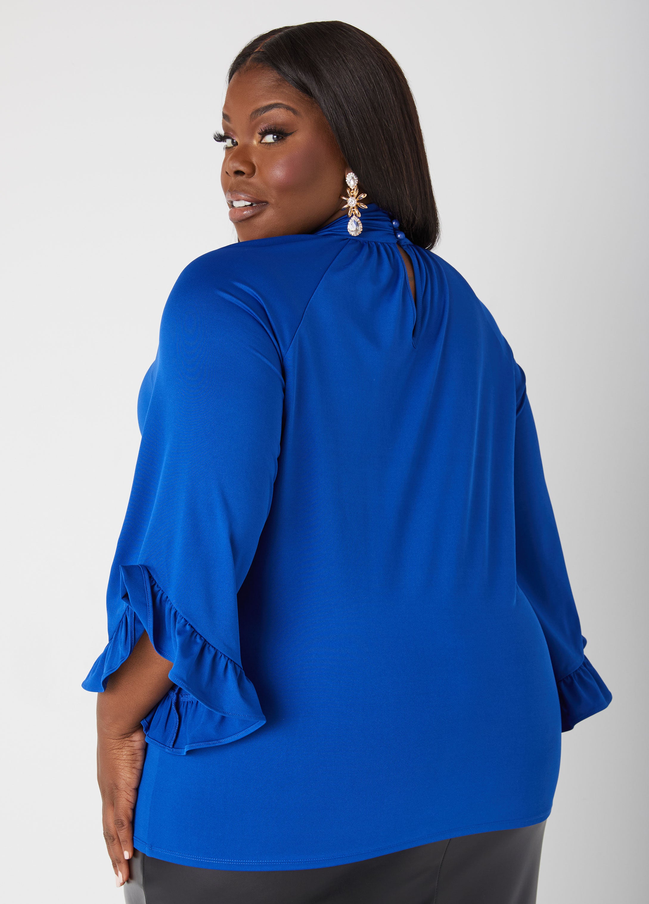 Ruffle Trimmed Mock Neck Top、mySite、bengalsvssteelers