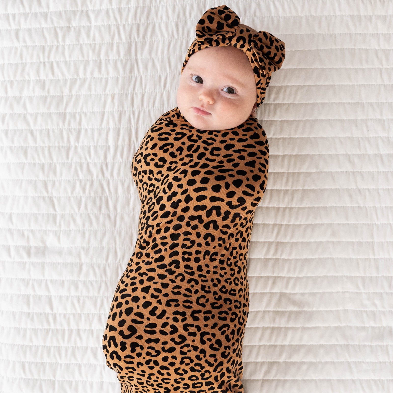 Classic Leopard Swaddle & Luxe Bow Headband Set、mySite、g9winljtr