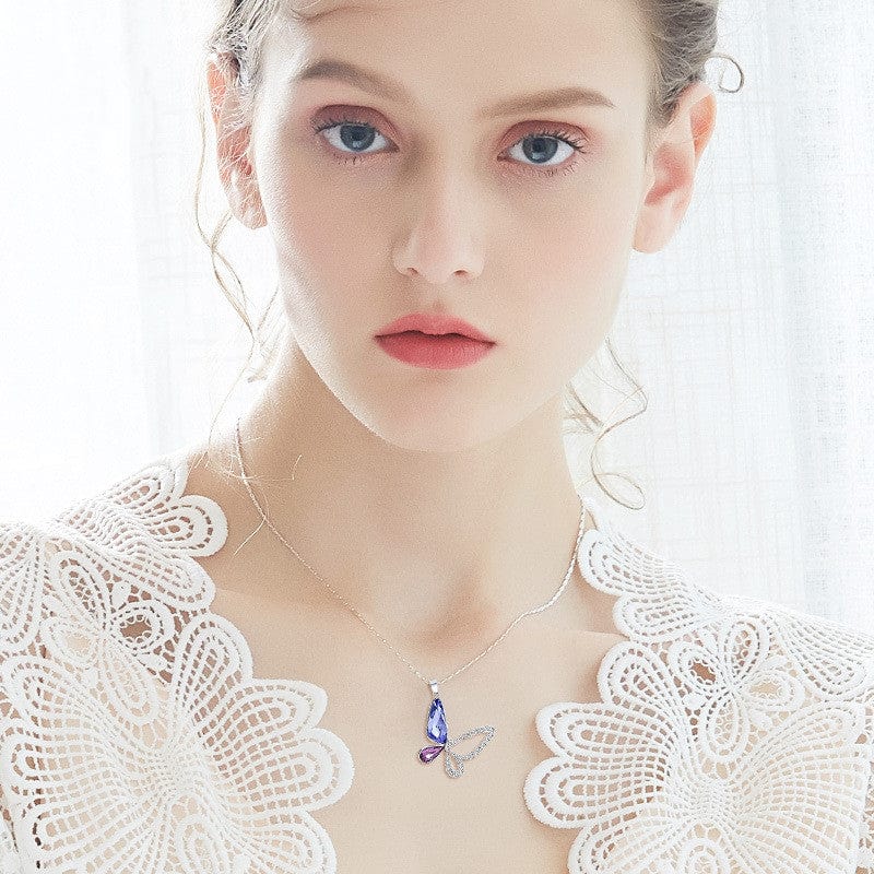 Butterfly Necklace & Charm Asymmetric Sterling Silver with Swarovski Crystal, Gorgeous!、mySite、g9winljtr