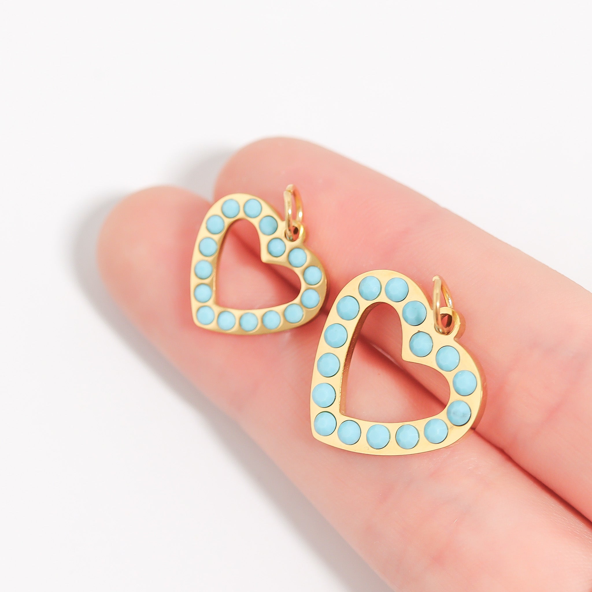 18K Gold PVD Stainless Steel Turquoise Stone Heart Charm / PDL0231、mySite、dreamappss