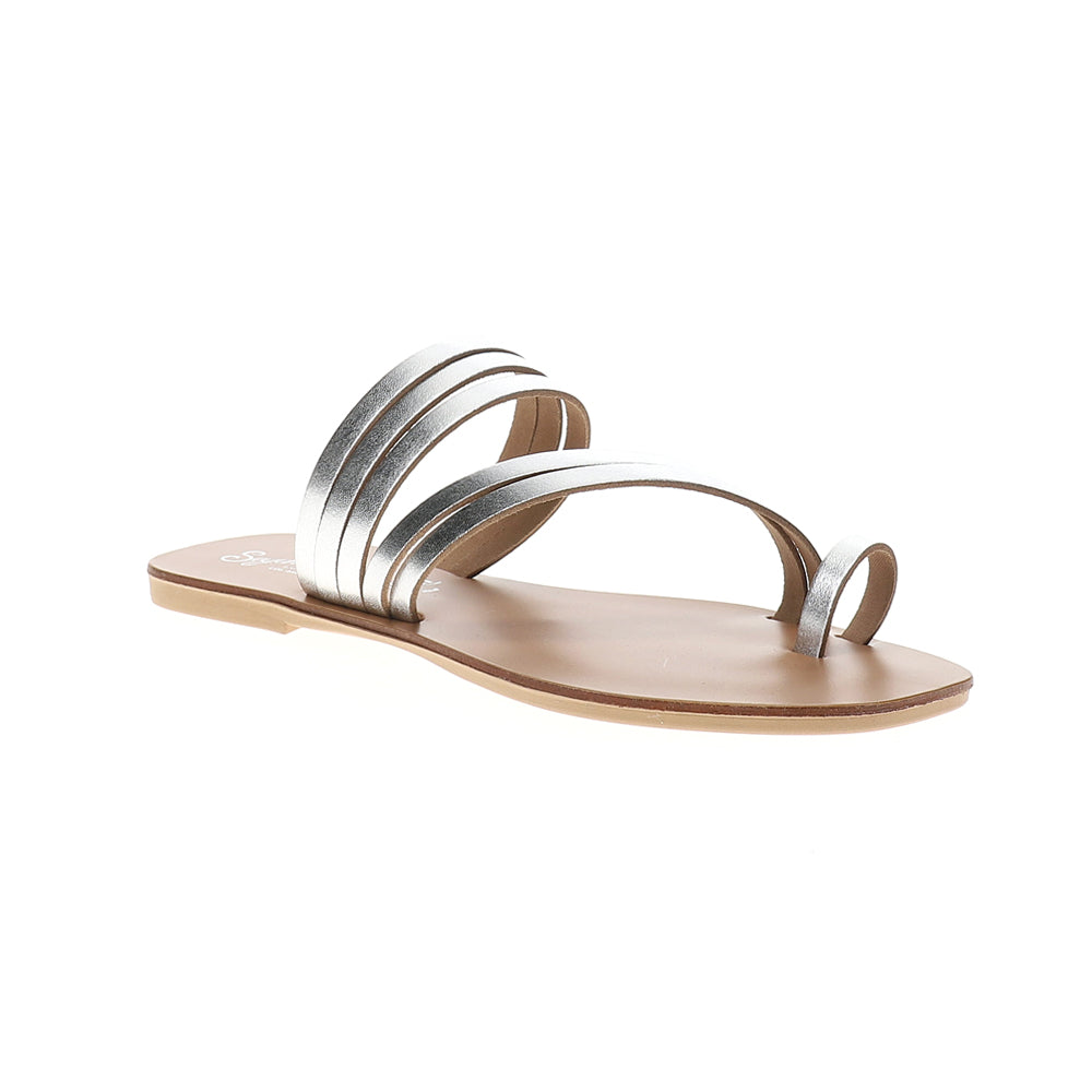 Summer Rain Metallic Slide Strappy Flat Sandals、mySite、gtrtttuynbv