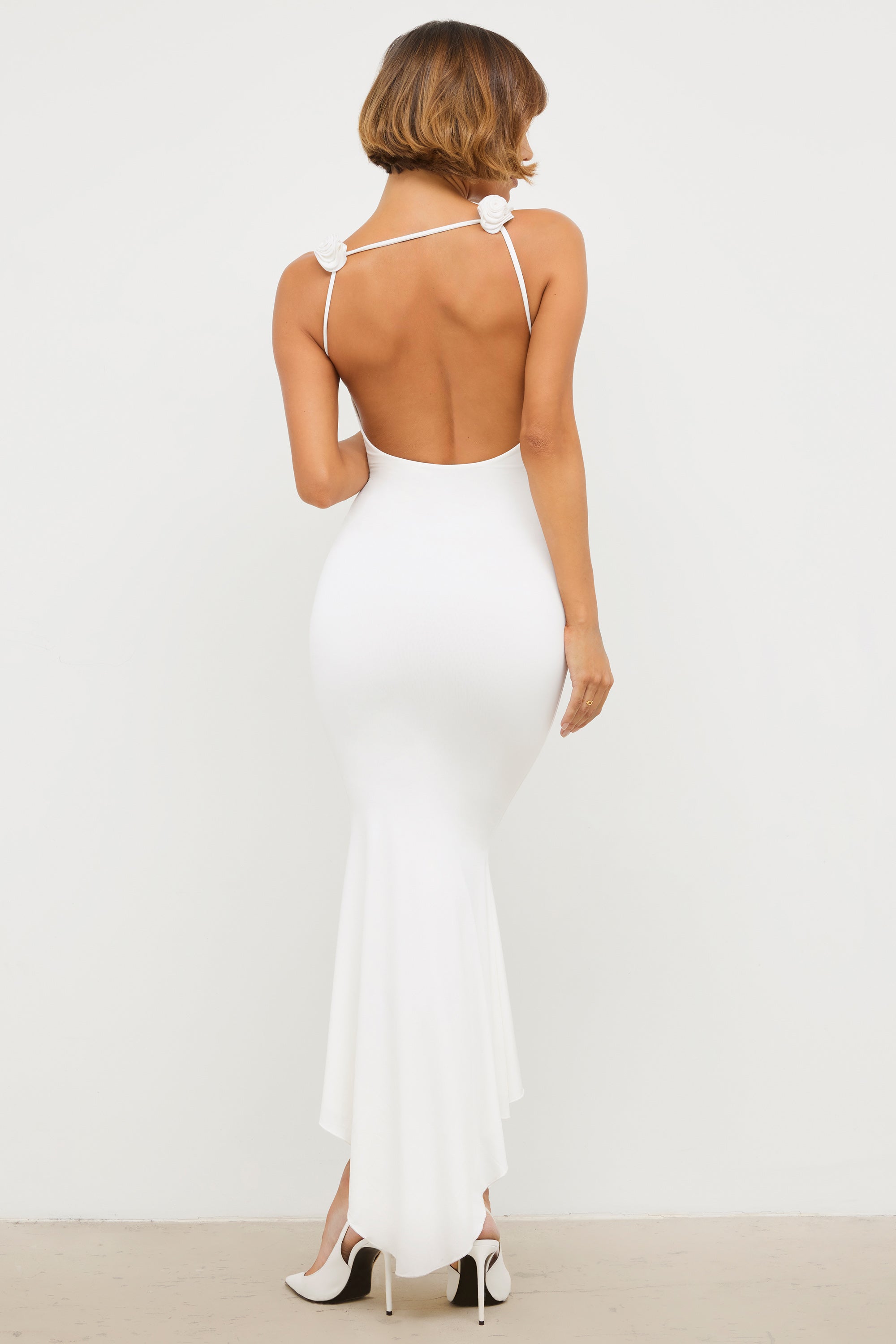 Slinky Jersey Rose Detail Midi Dress in White、mySite、solidvoid