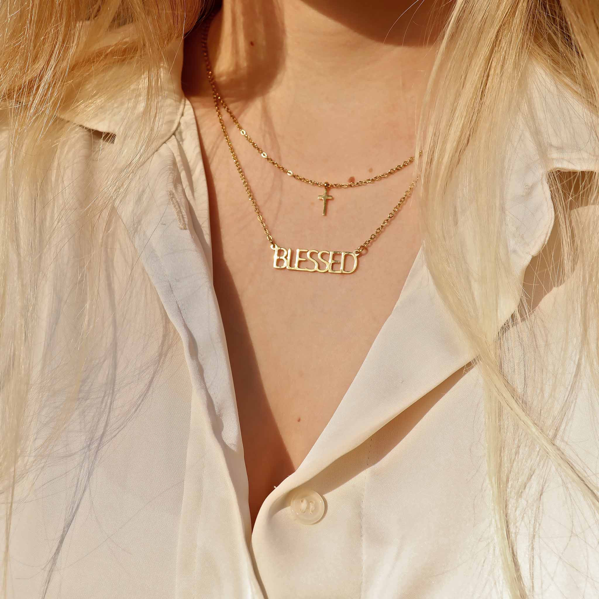 18K Gold PVD Stainless Steel Blessed Layered Cross Charm Necklace / SBB0323、mySite、dreamappss