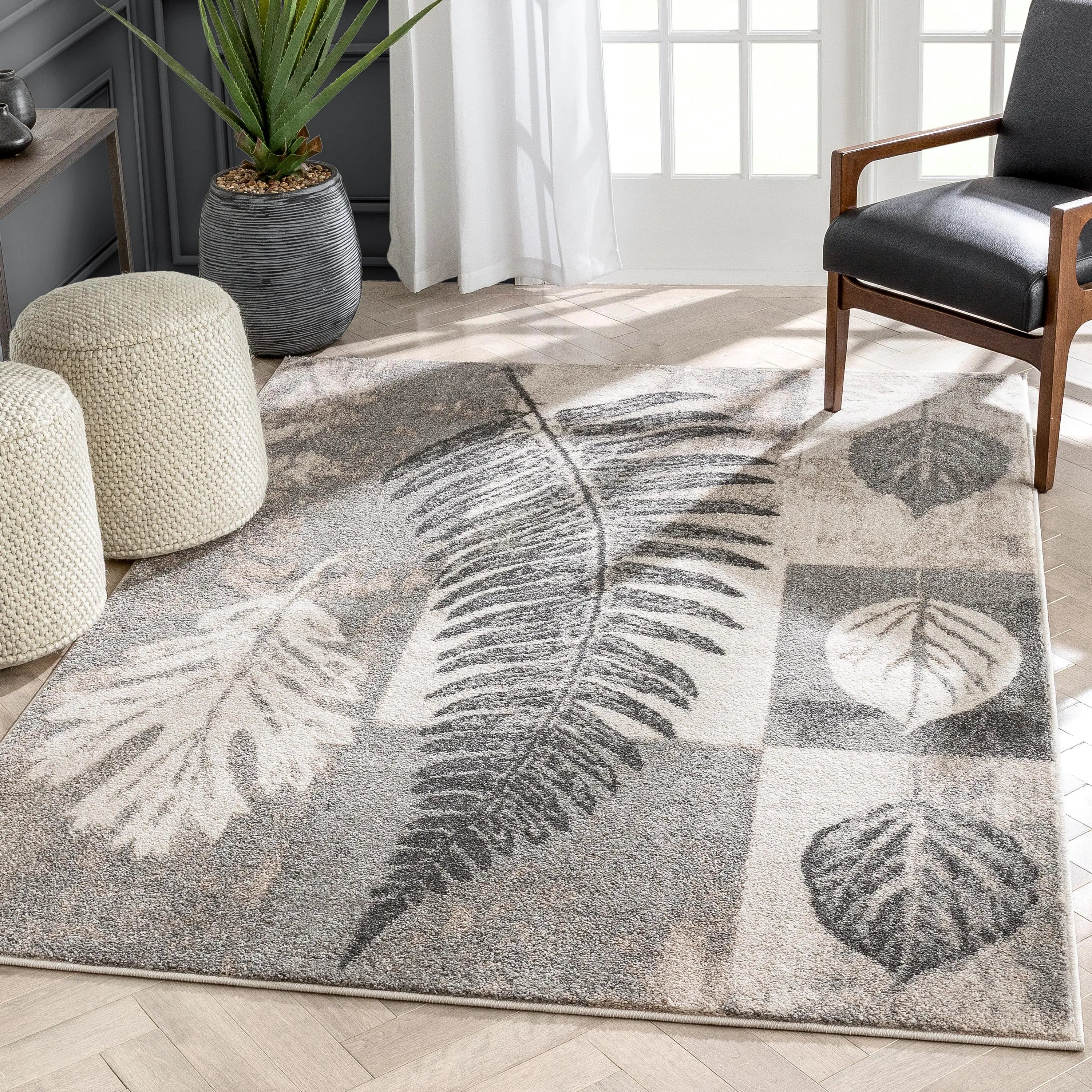 Odette Botanical Transitional Leaves Grey Vintage Rug、mySite、gigharbornorthrealestate