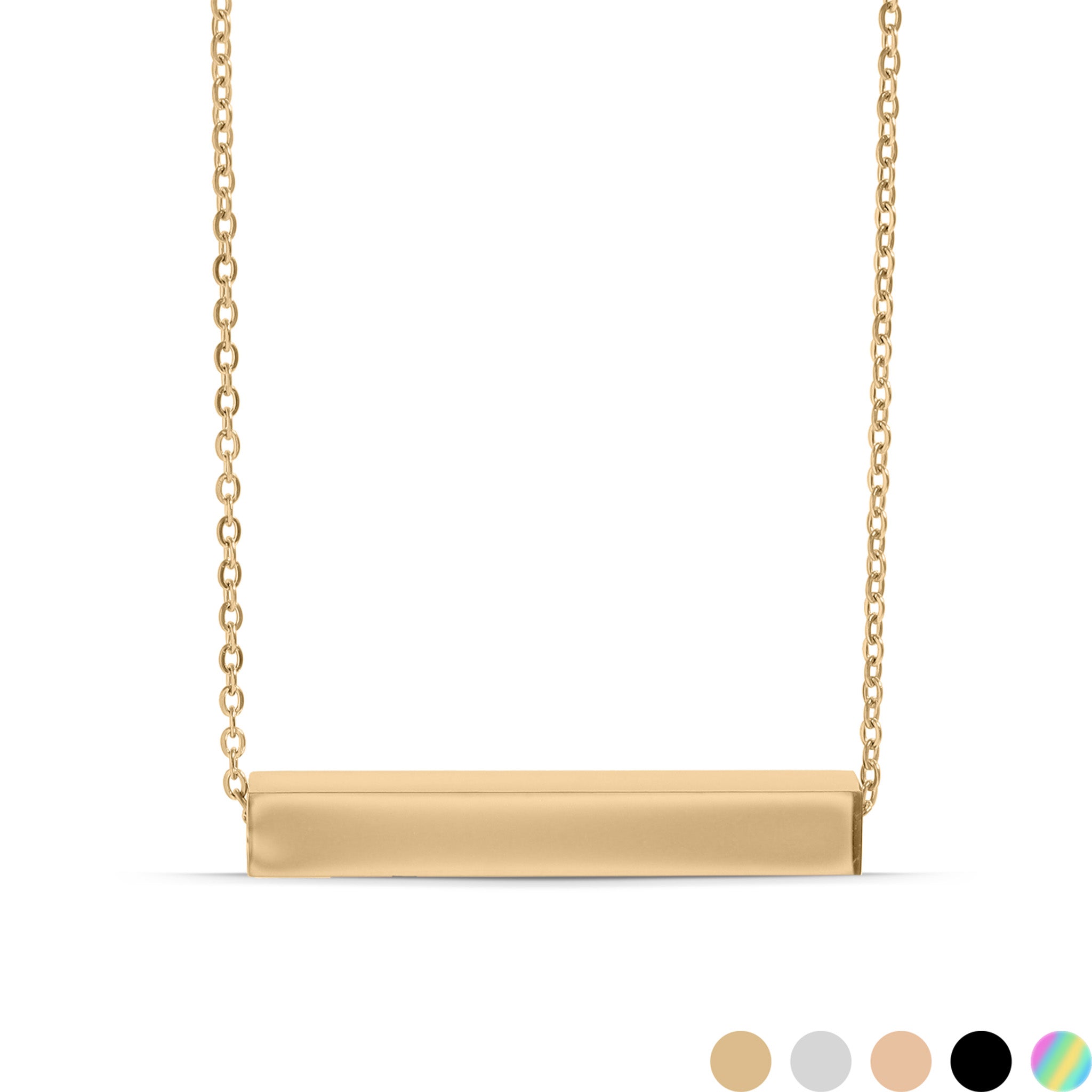 18K Gold PVD Stainless Steel Large Square 4-Sided Horizontal Polished Bar Necklace / SBB0302、mySite、dreamappss