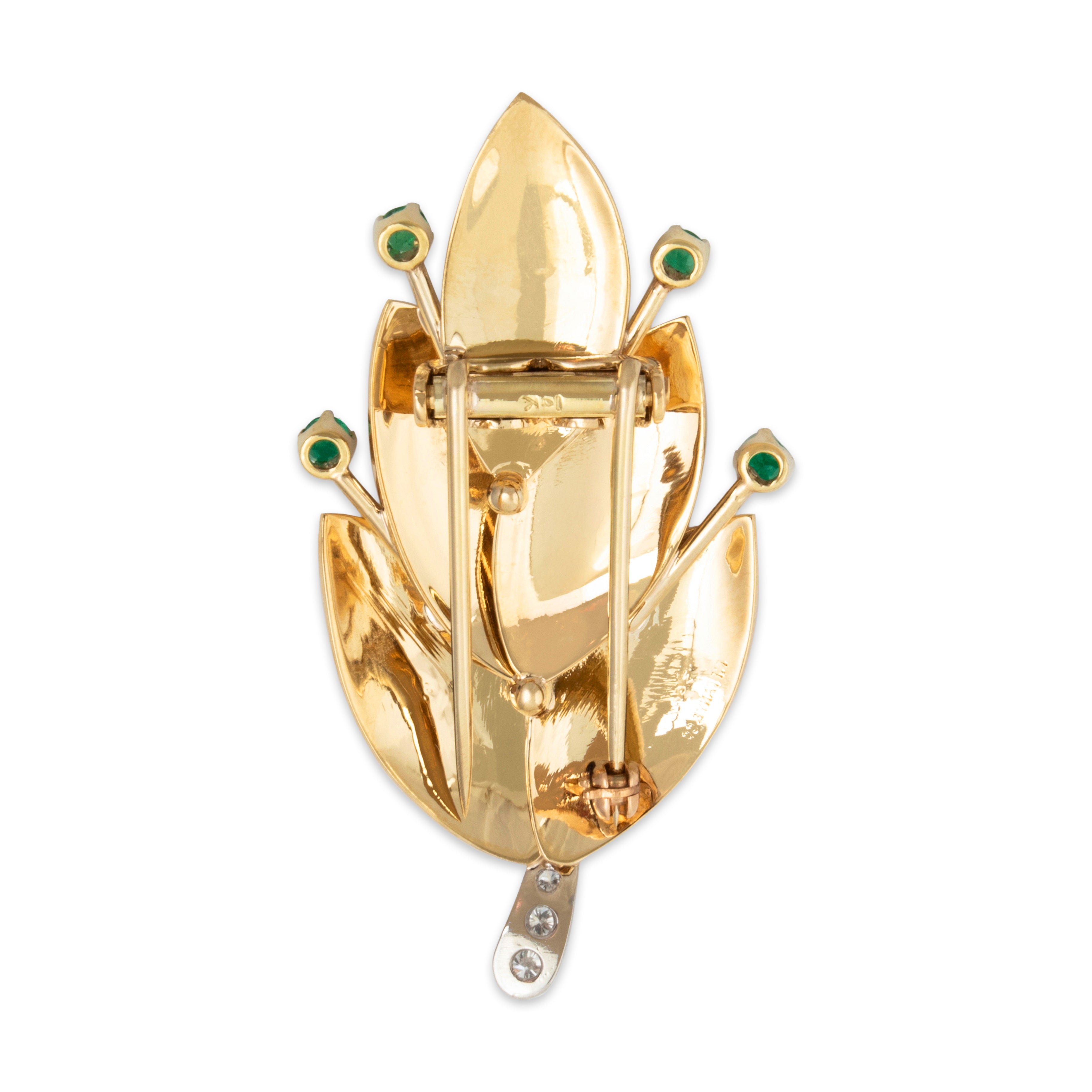 Vintage Large Tiffany & Co. 14k Yellow & White Gold Emerald Diamond Leaf Brooch、mySite、hinf8tx79