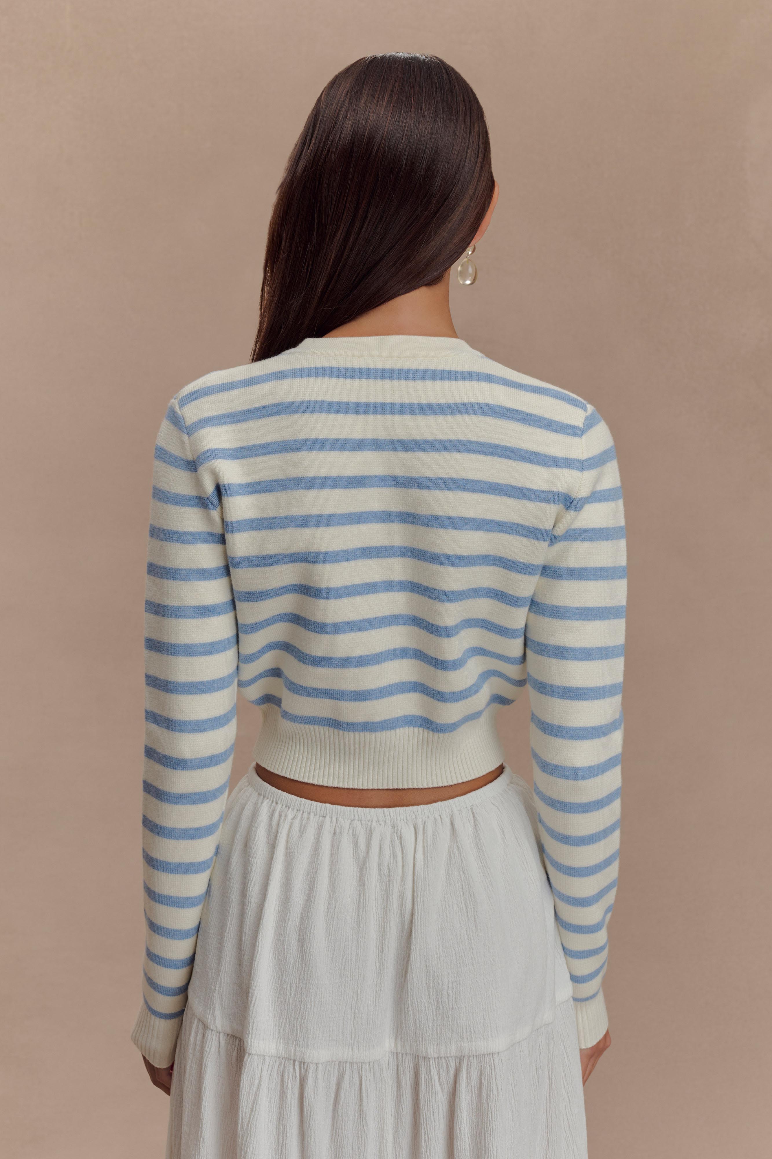 Tanner Striped Knit Cardigan - Light Blue/White、mySite、solidvoid