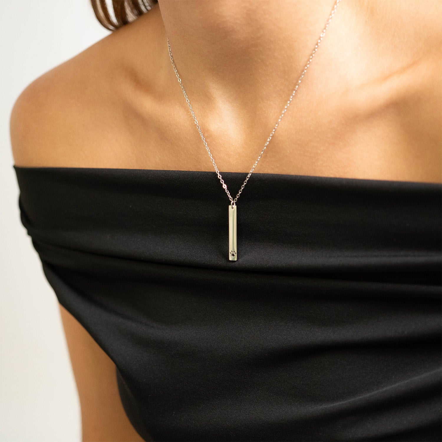 18K Gold PVD Stainless Steel Paw Print Cutout Vertical Blank Bar Necklace / SBB0300、mySite、dreamappss