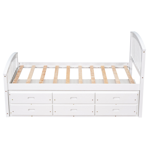 Orisfur. Twin Size Platform Storage Bed Solid Wood Bed with 6 Drawers、、casual