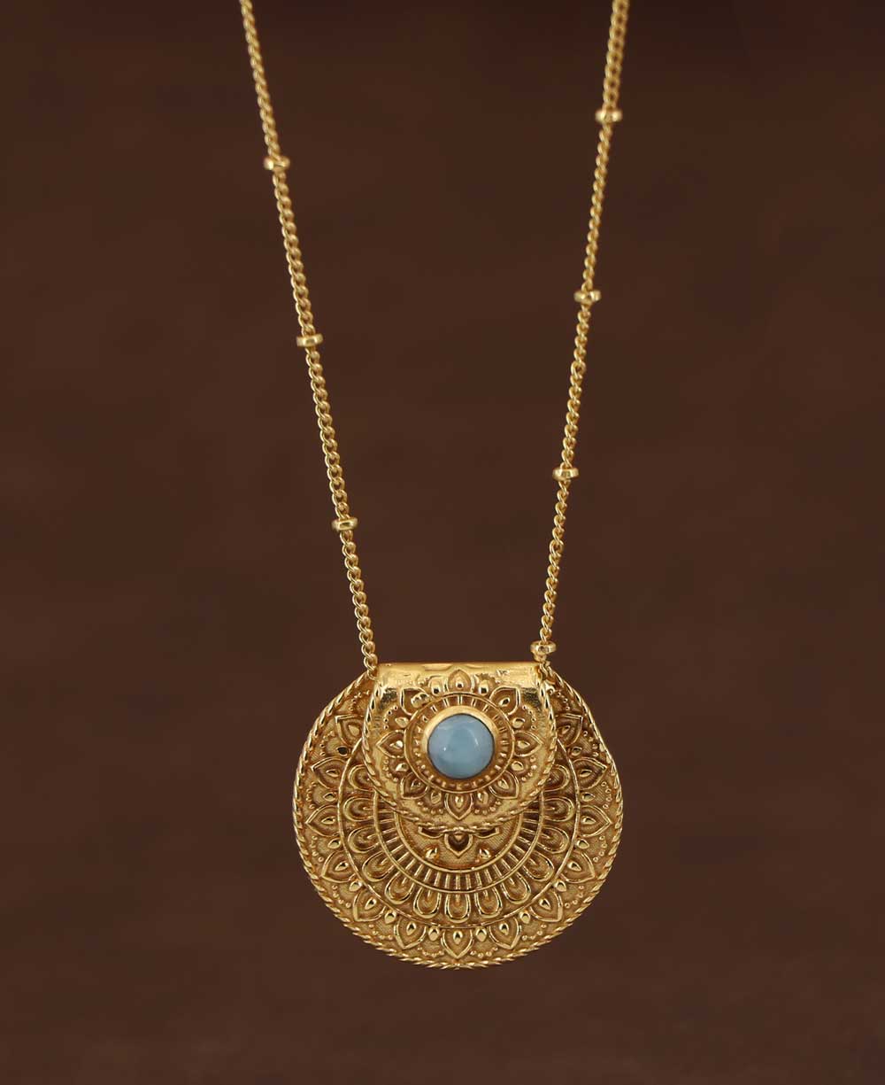Inspirational Gold Plated Mandala Necklace with Larimar Stone、mySite、topwebapps