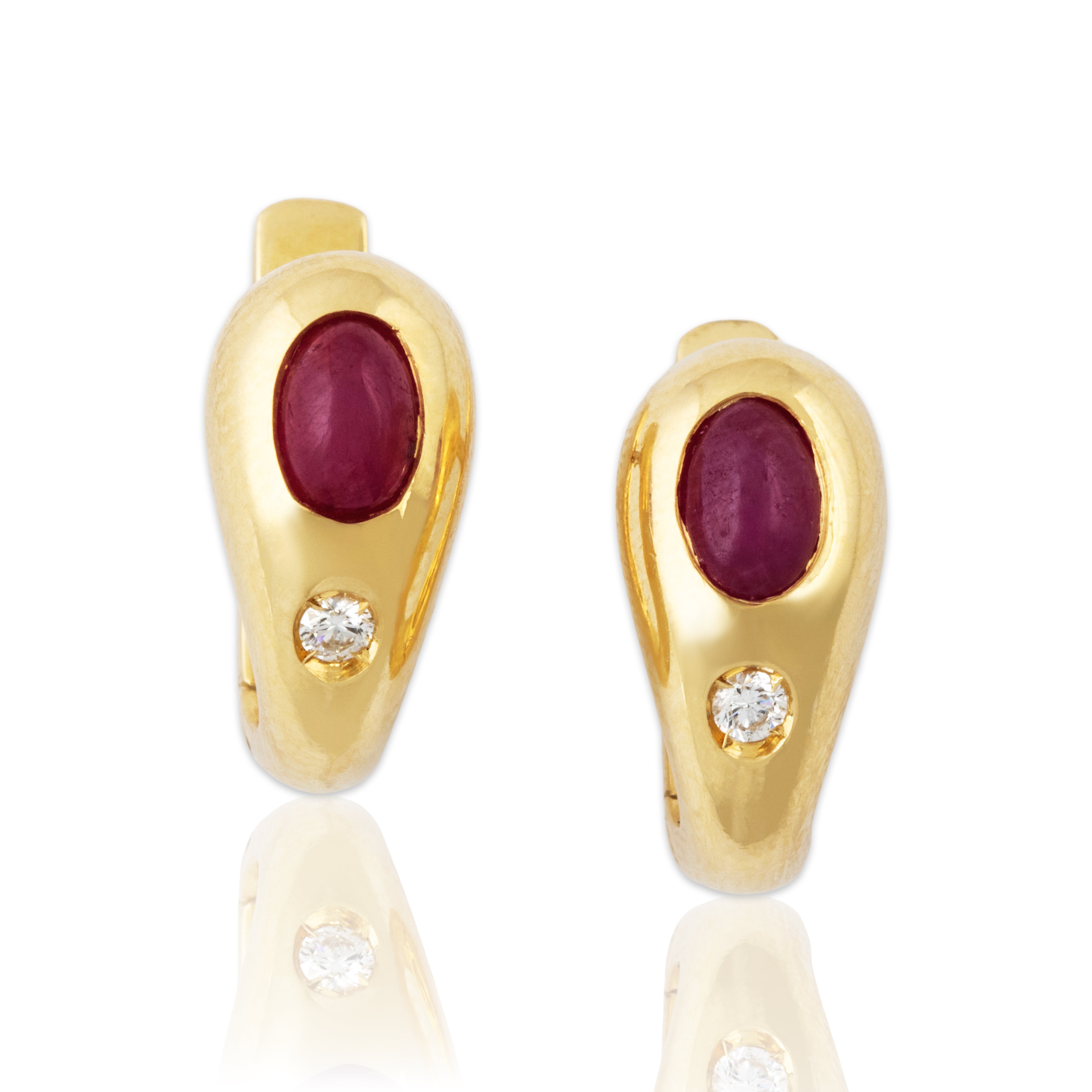 Vintage Italian Substantial 18k Yellow Gold 1.2cttw Ruby Diamond Earrings、mySite、hinf8tx79