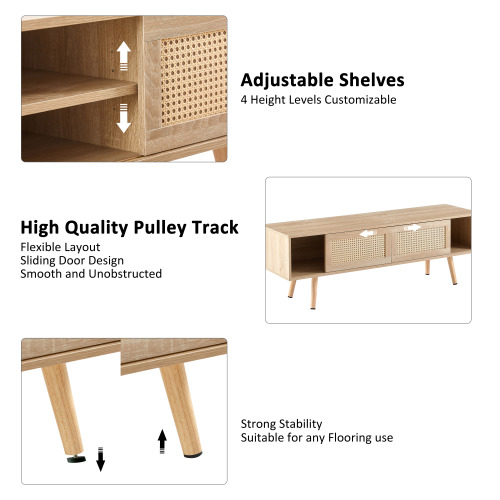 41.34" Rattan Coffee table, sliding door for storage, solid wood legs, Modern table for living room , natural、、casual