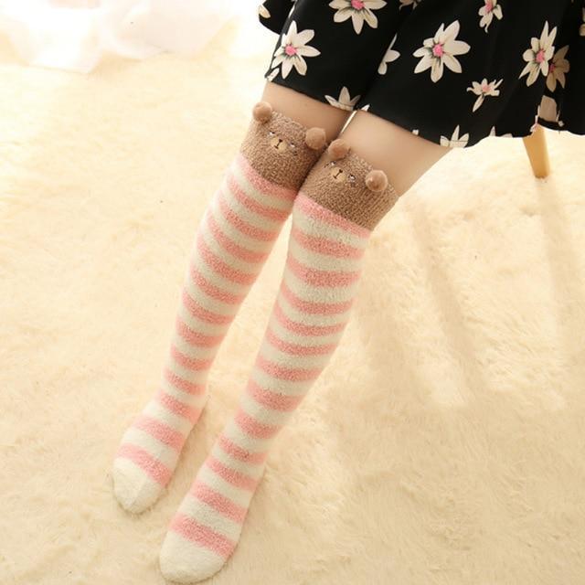 Thigh High Fuzzy Plush Socks, Leggings Adorable Animals to Keep Legs Warm! *、mySite、g9winljtr