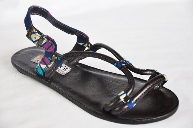 Purple, Blue and Beige African-Print Leather Sandals-DPSD116、mySite、solidvoid