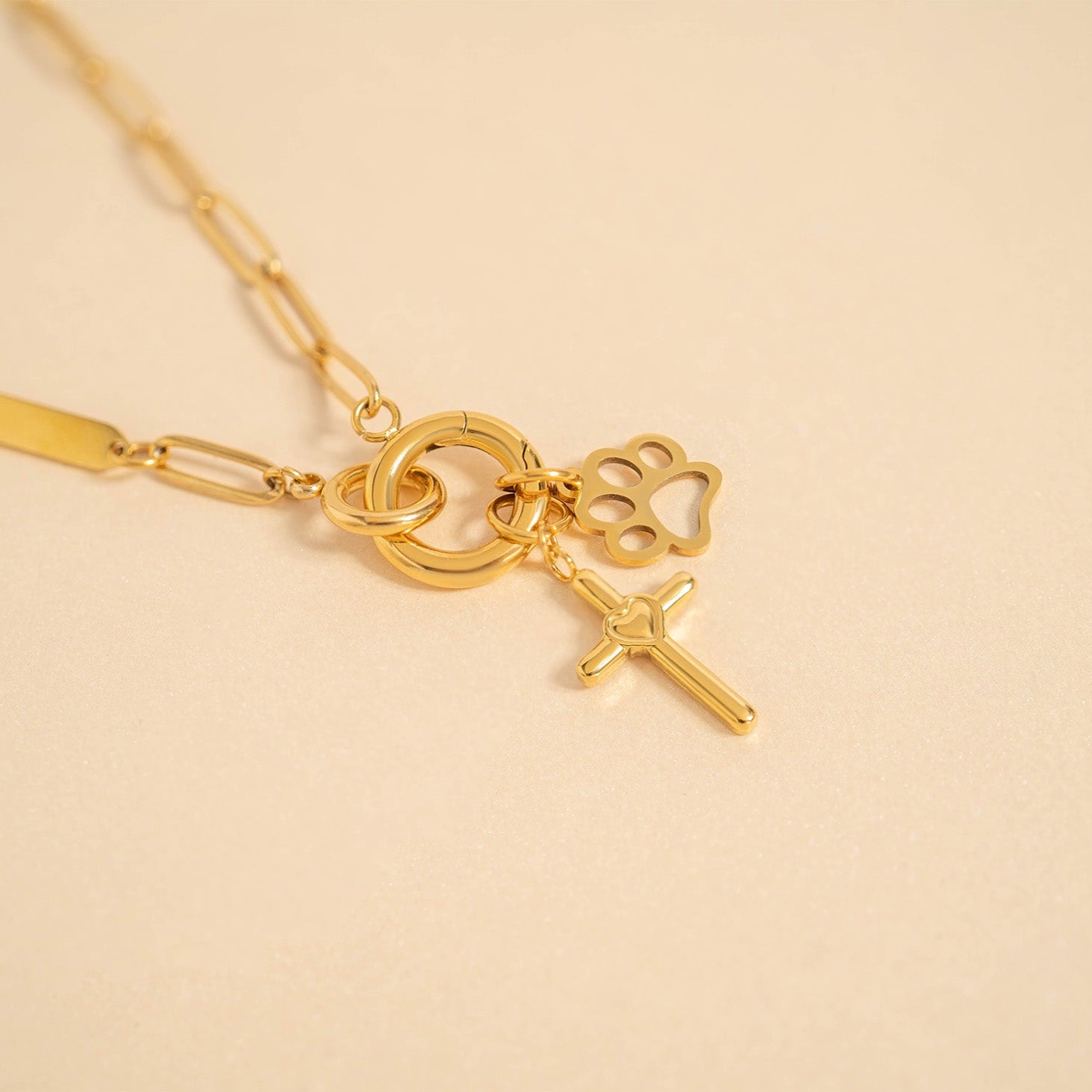 18K Gold PVD Stainless Steel Cross with Heart Charm / PDL0058、mySite、dreamappss