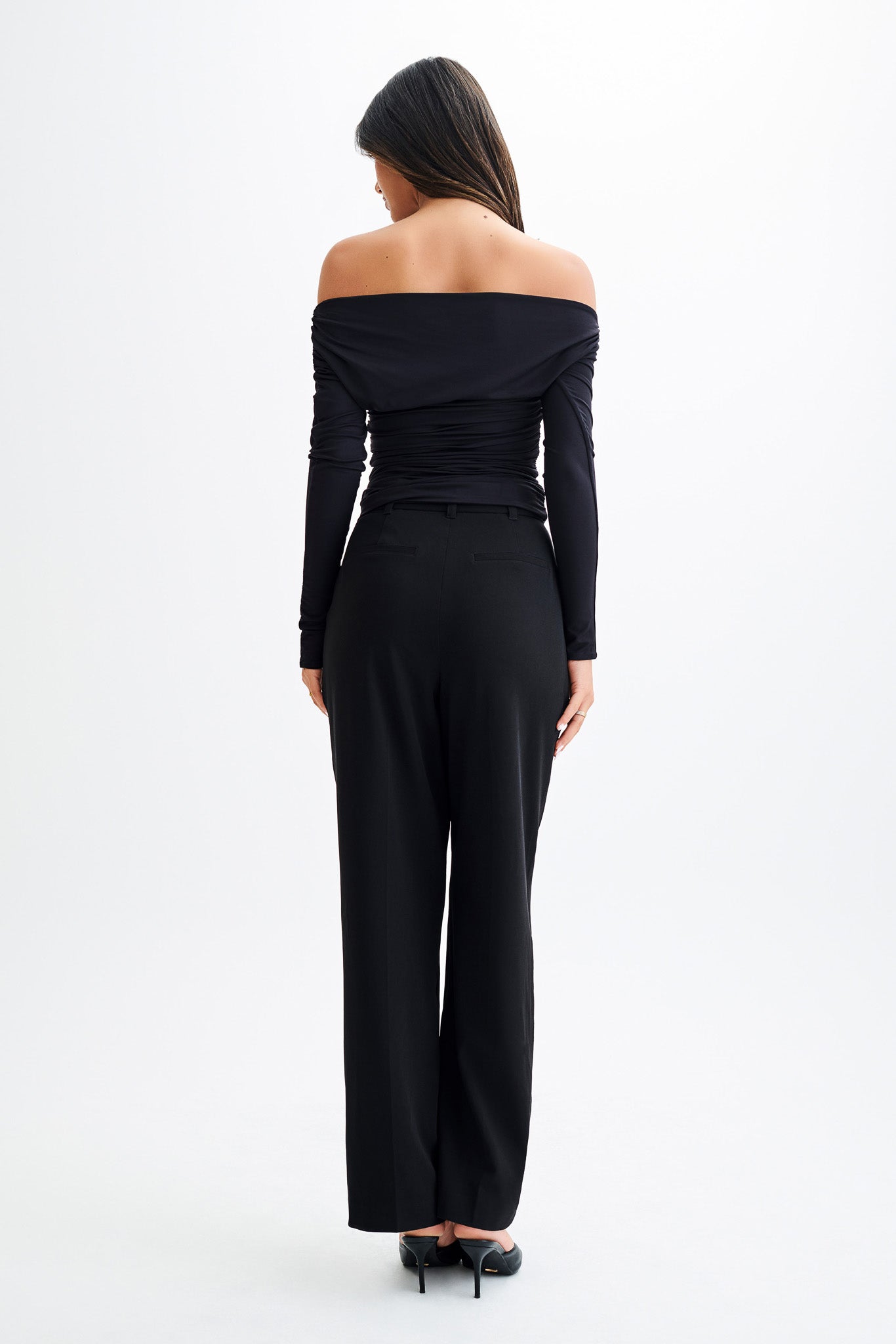 Alayna Long Sleeve Recycled Nylon Ruched Top - Black、mySite、solidvoid