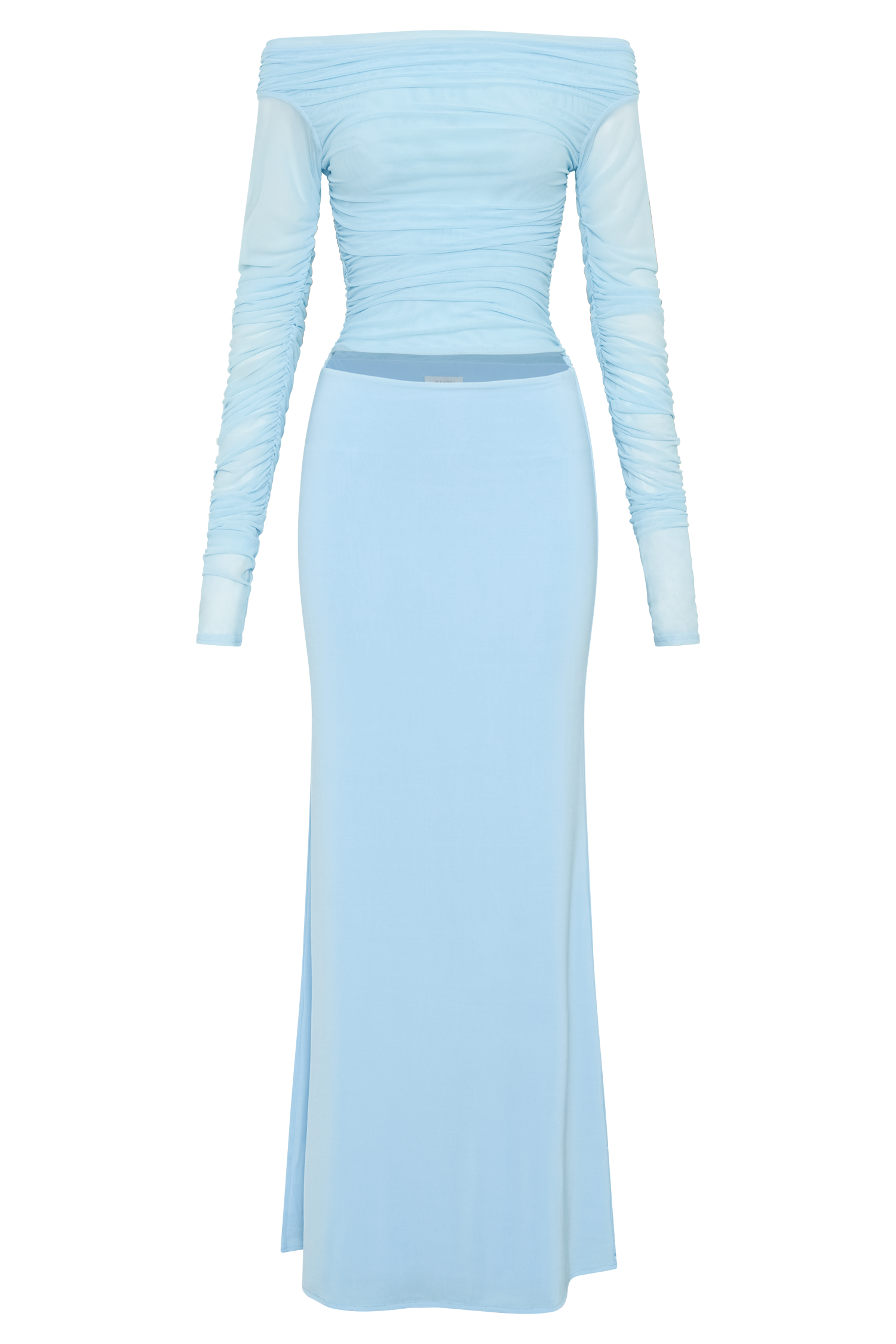 Darla Mesh And Slinky Off Shoulder Maxi Dress - Sky Blue、mySite、solidvoid