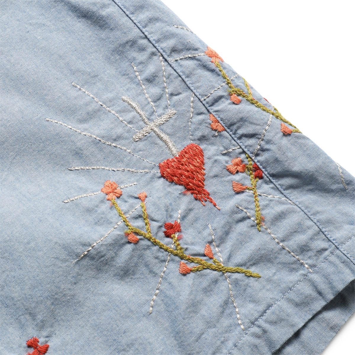 CHAMBRAY CORAZON EMBROIDERY EASY SHORTS、mySite、zt4zffjzw