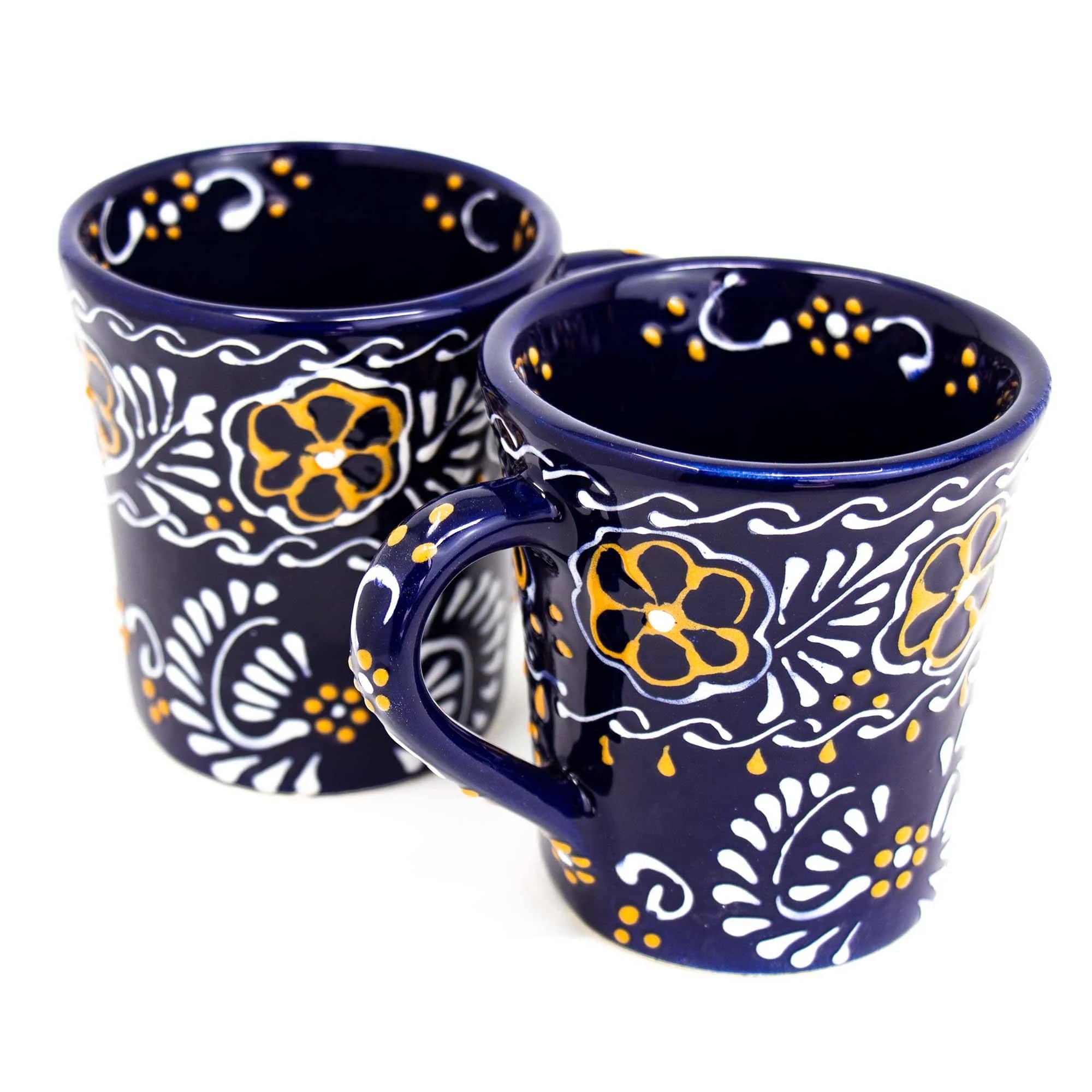 Encantada Flared Mugs Deep Blue Floral Pattern Handmade Mexican Art、mySite、g9winljtr