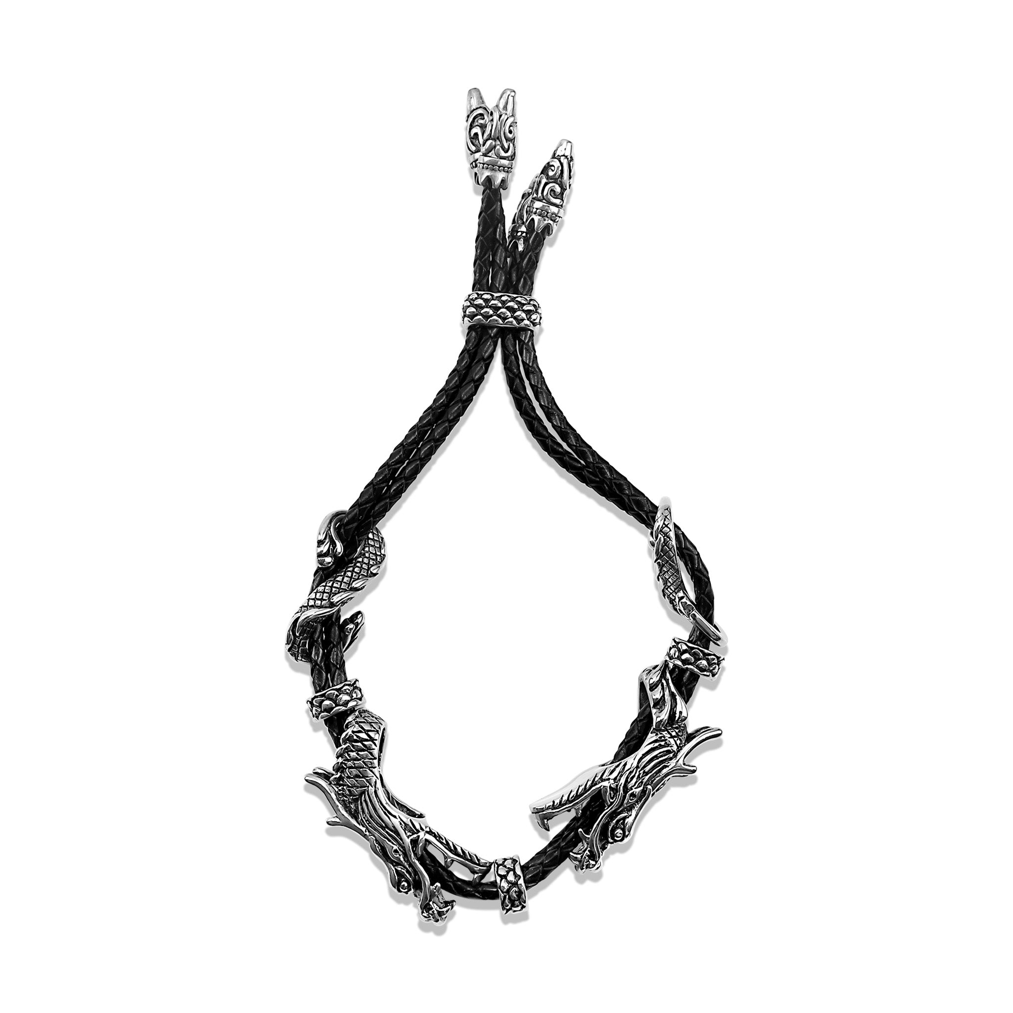 Stainless Steel And Braided Leather Adjustable Dragon Bracelet / BRJ9008、mySite、dreamappss