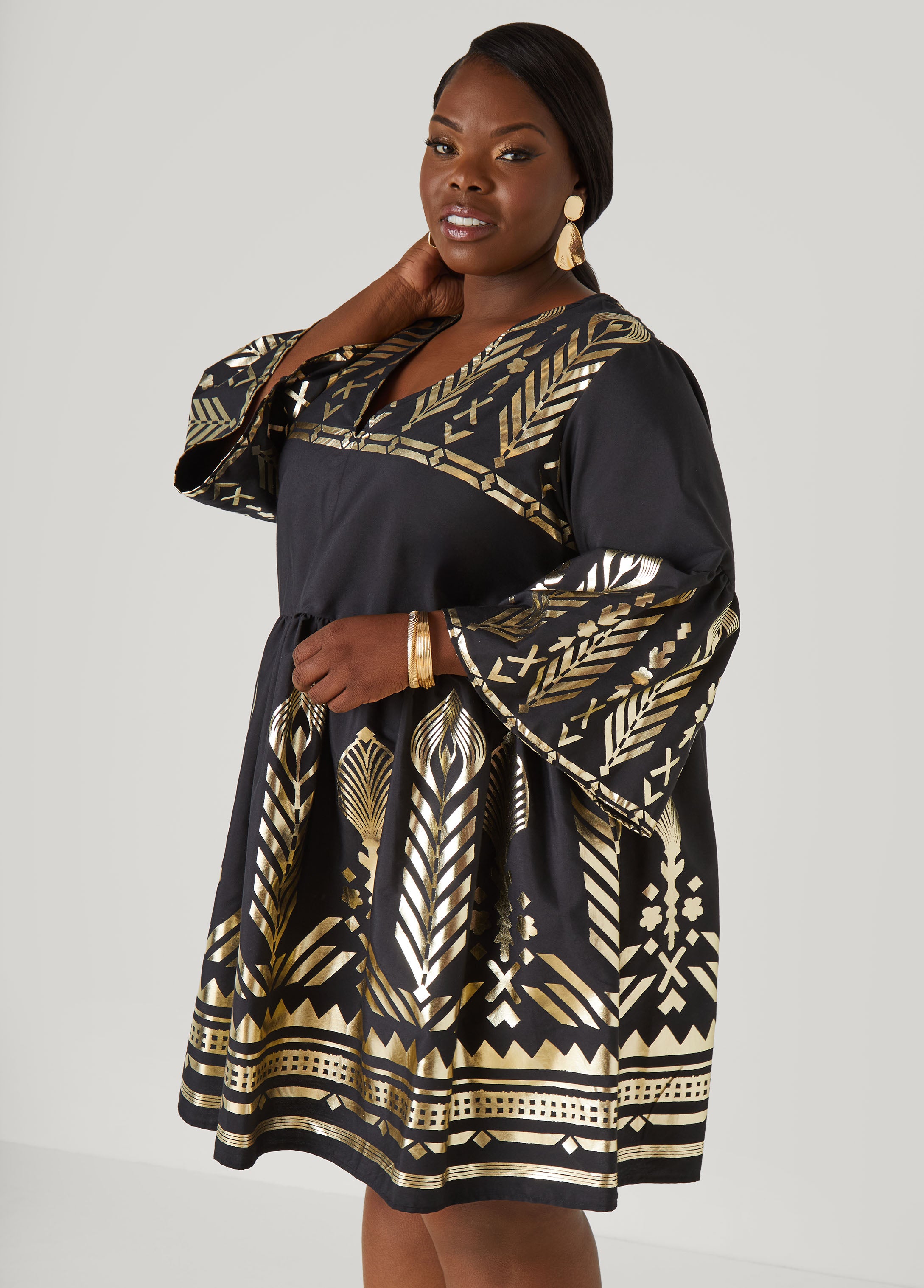 Metallic Print Babydoll Dress、mySite、bengalsvssteelers