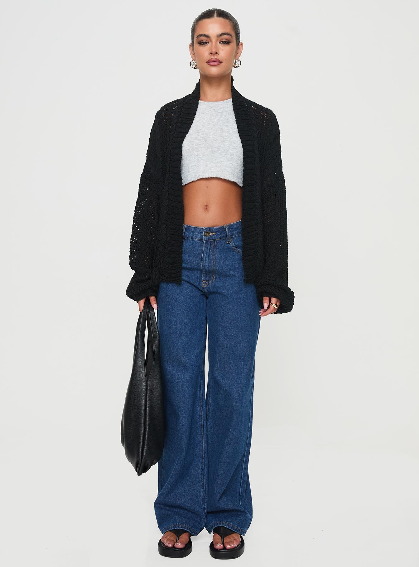 Abner Cable Cardigan Black、mySite、solidvoid