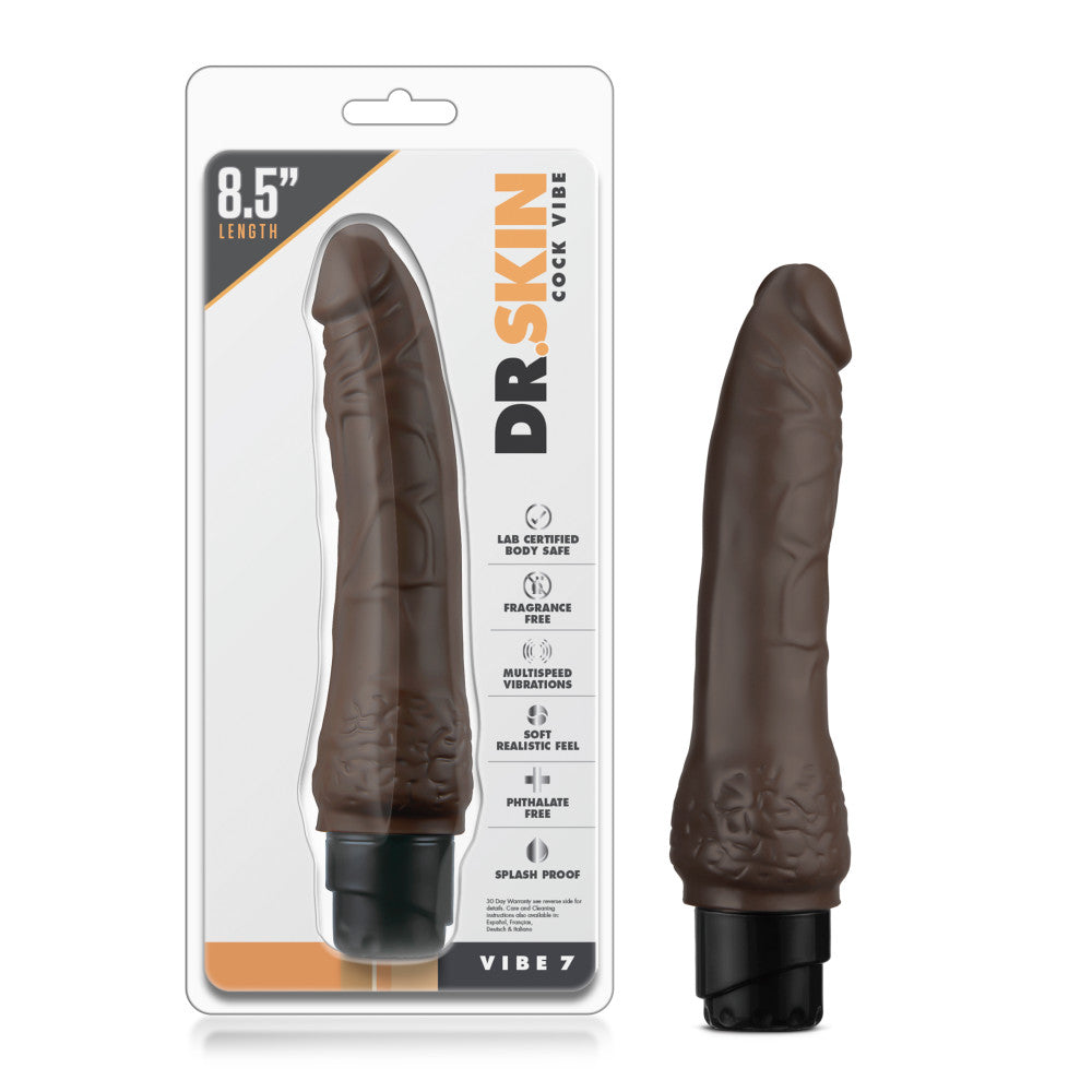 Dr. Skin By Blush® | Cock Vibe 7 Realistic Chocolate 8.5-Inch Long Vibrating Dildo、mySite、bottomscart