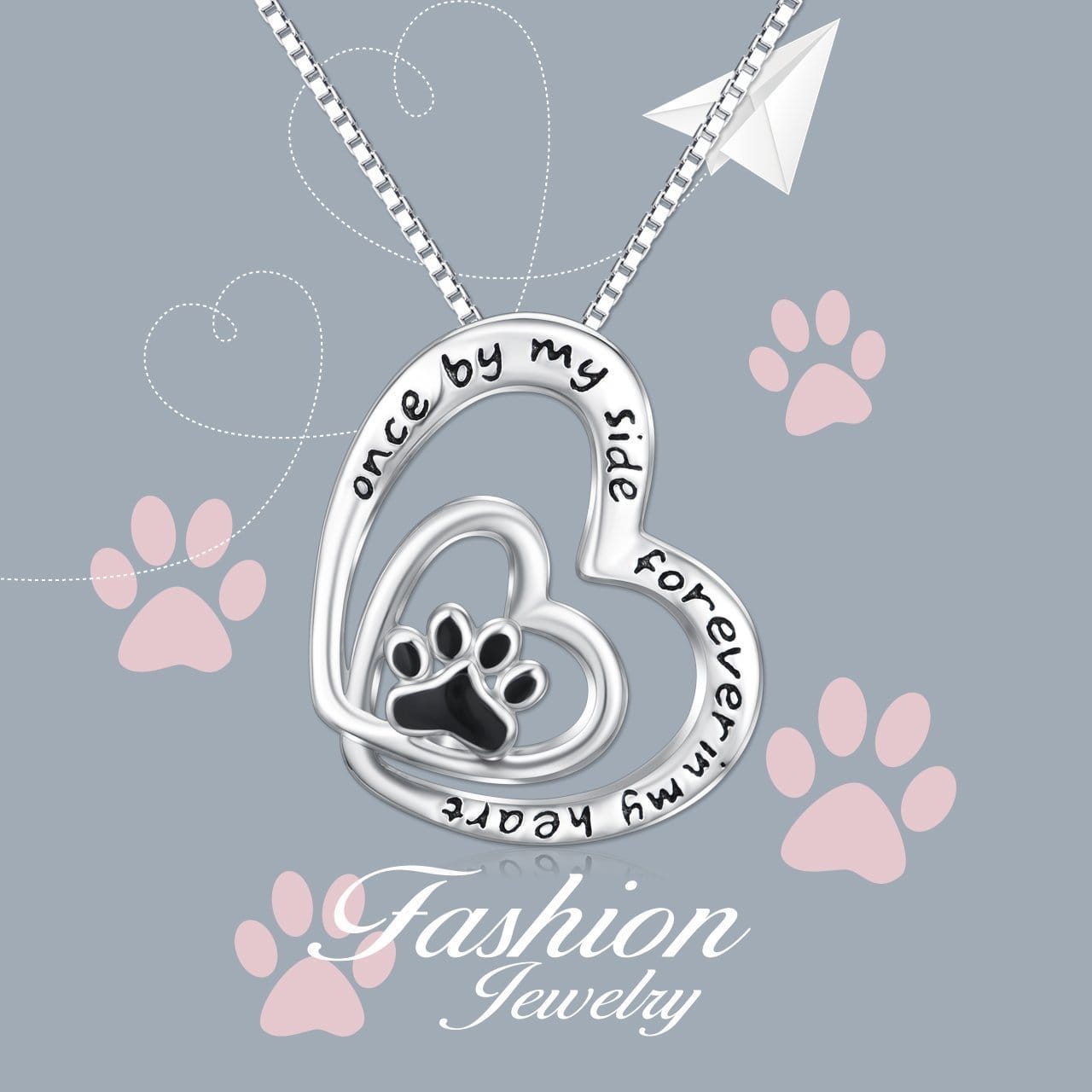 Double Paw Memorial Sterling Silver Necklace - Pet Jewelry for Pet Lovers、mySite、g9winljtr