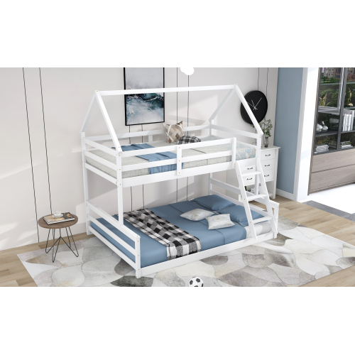 Twin Size Bunk House Bed with Slide and Ladder,Gray、、casual