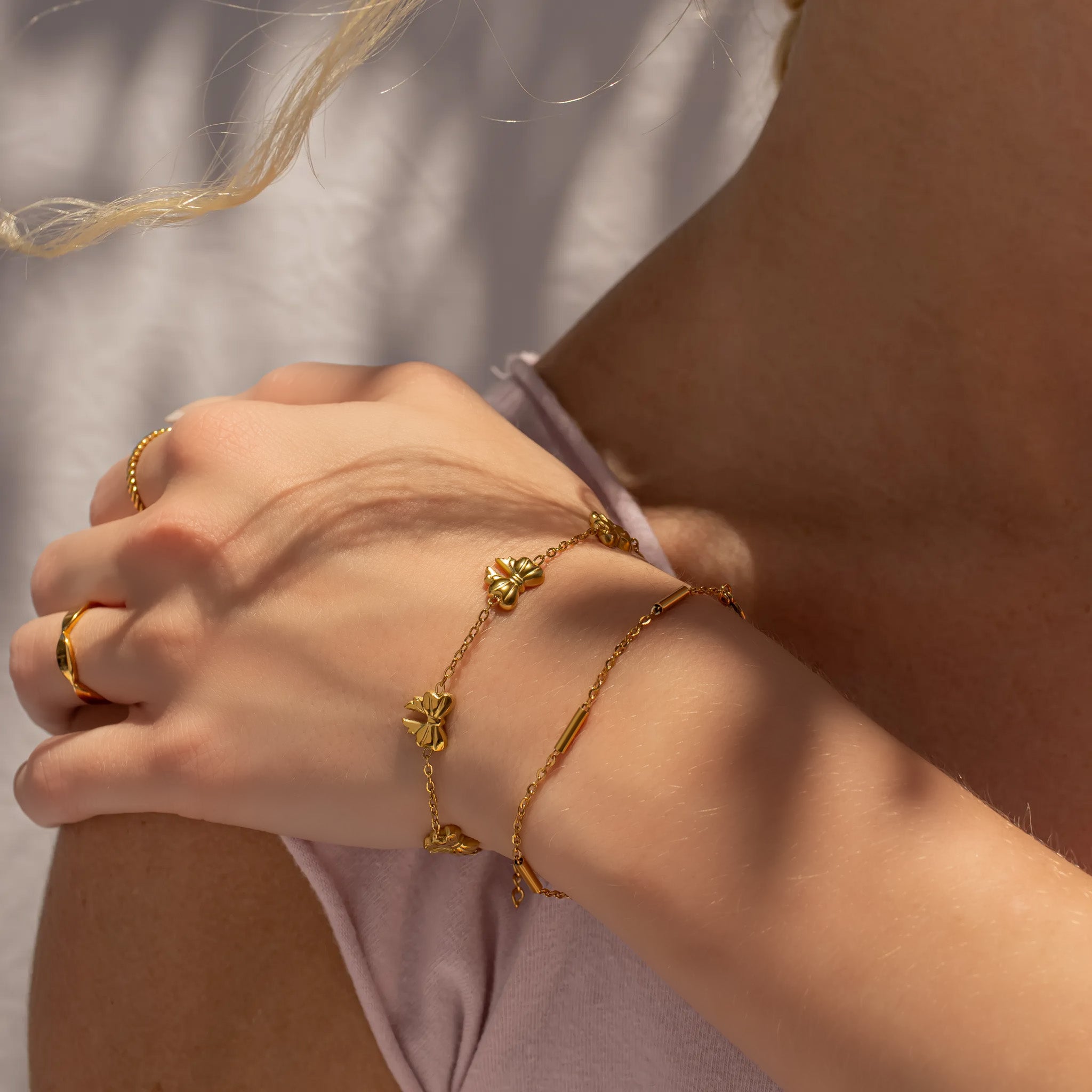 18K Gold PVD Stainless Steel Bow Station Bracelet / BRJ1069、mySite、dreamappss