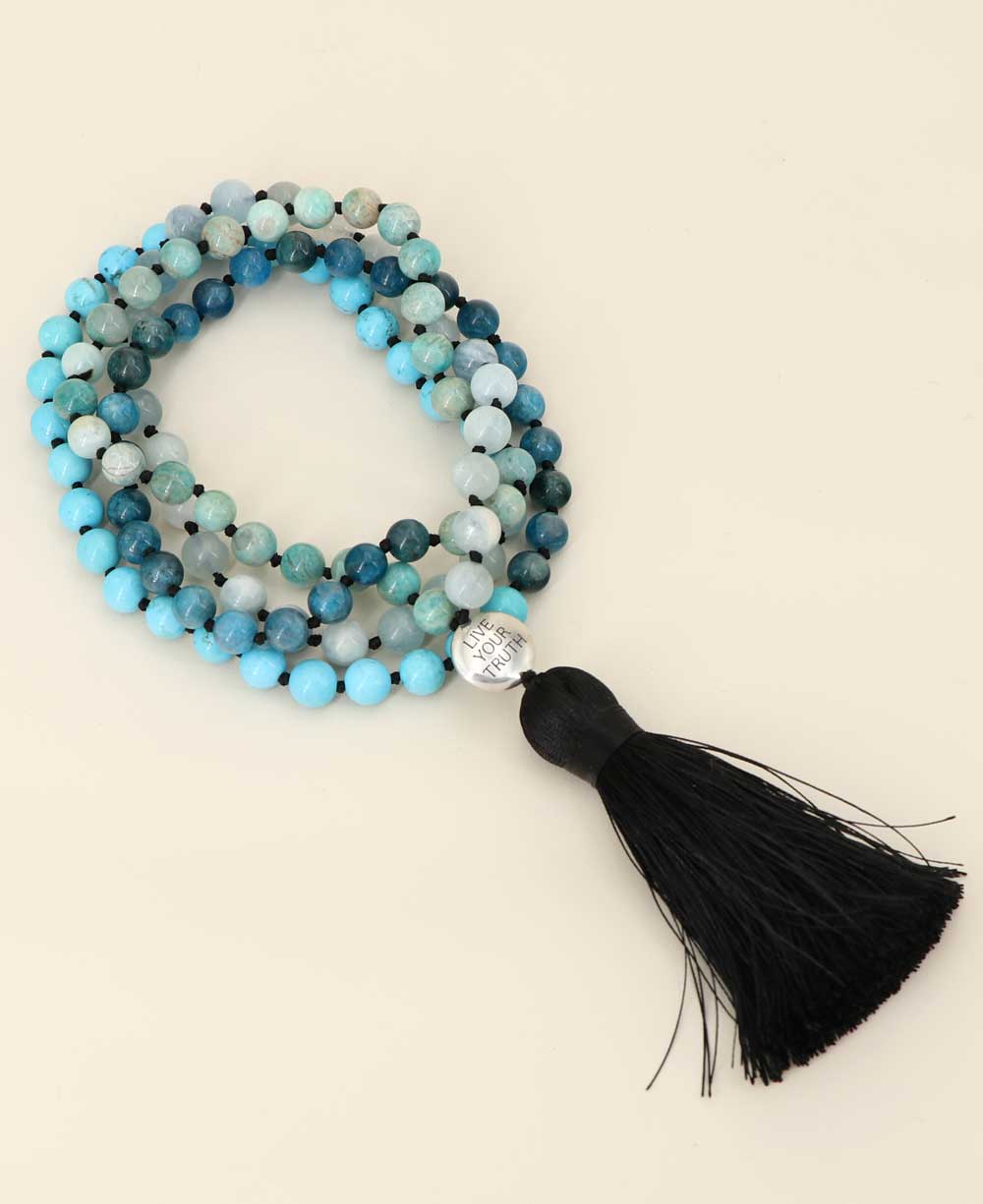 Throat Chakra Gemstones Knotted Mediation Mala, 108 Beads、mySite、topwebapps