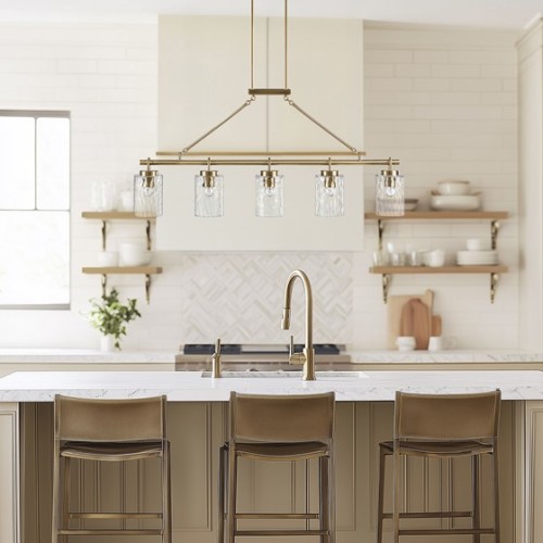 5-light Linear Chandelier with Textured Glass Shades、、eastwooduniform