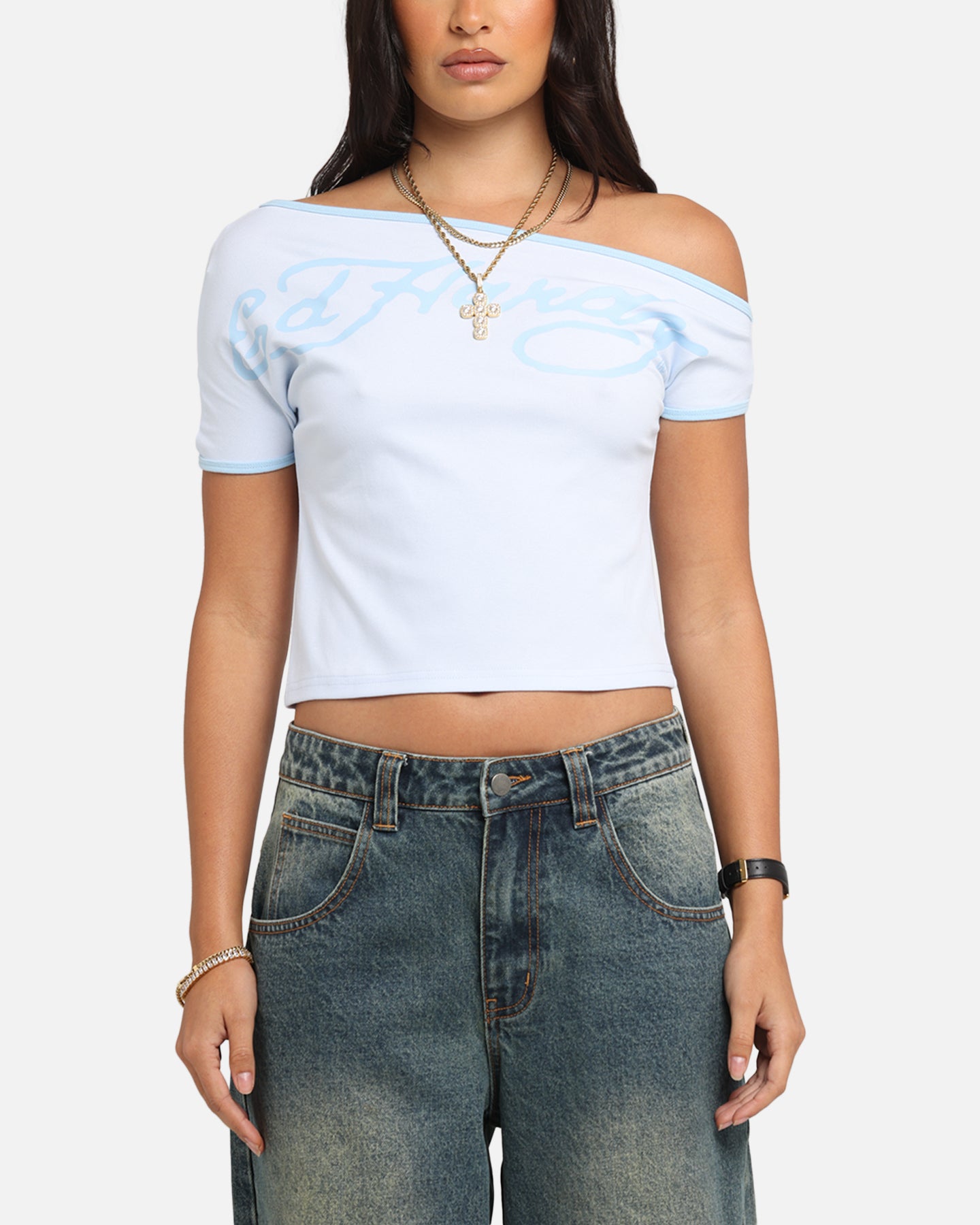 Ed Hardy Women's Aline Baby T-Shirt Blue、mySite、zt4zffjzw