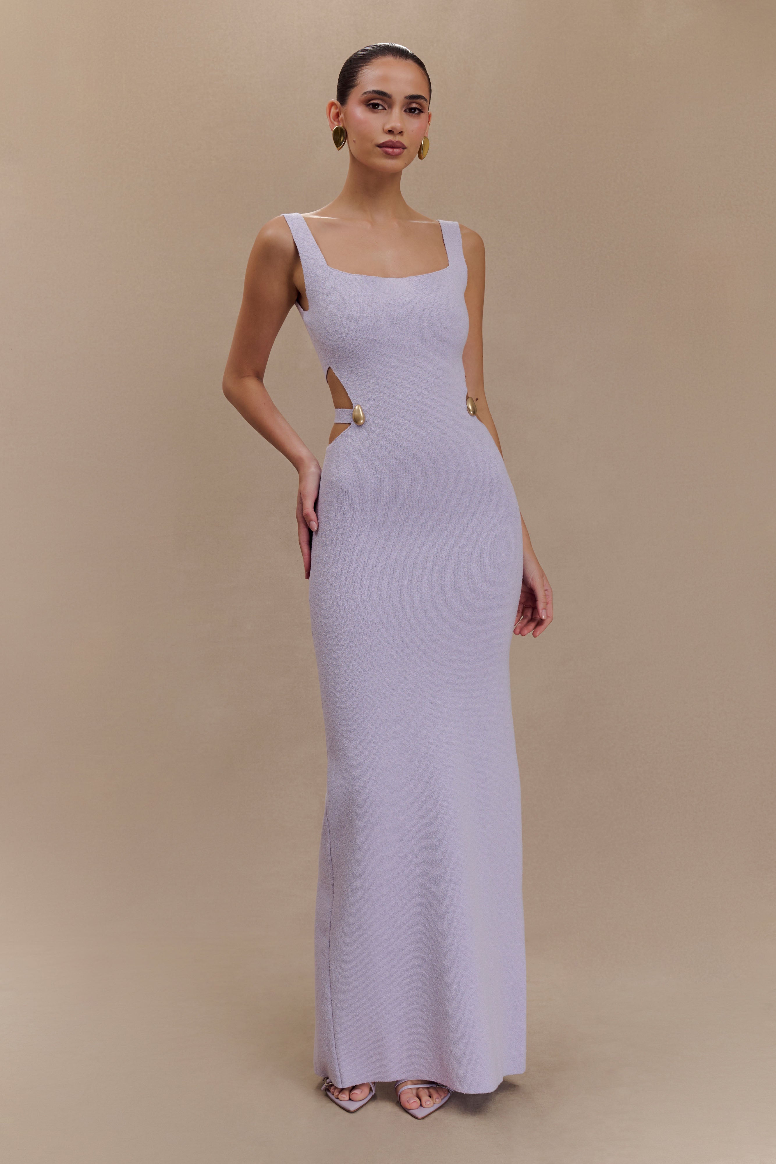 Alysanne Cut Out Knit Maxi Dress - Lilac、mySite、solidvoid