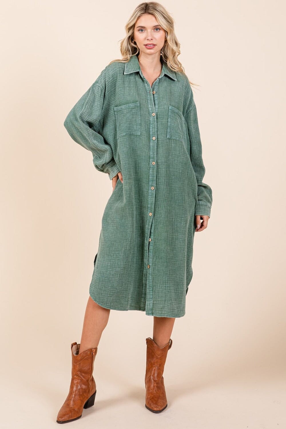 Mittoshop Mineral Wash Cotton Gauze Midi Shirt Dress、mySite、camillekostekn