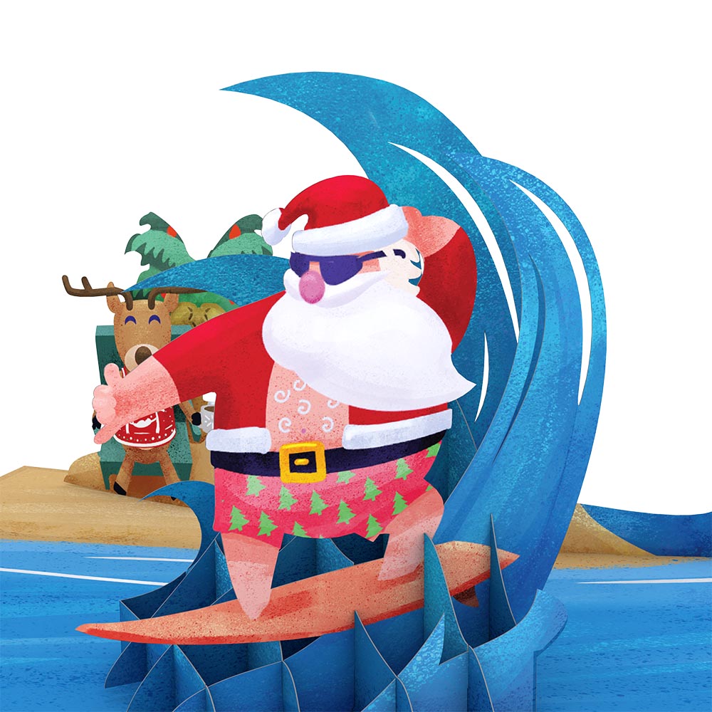 Warm Wishes Surfing Santa Pop-Up Card、mySite、solidvoid