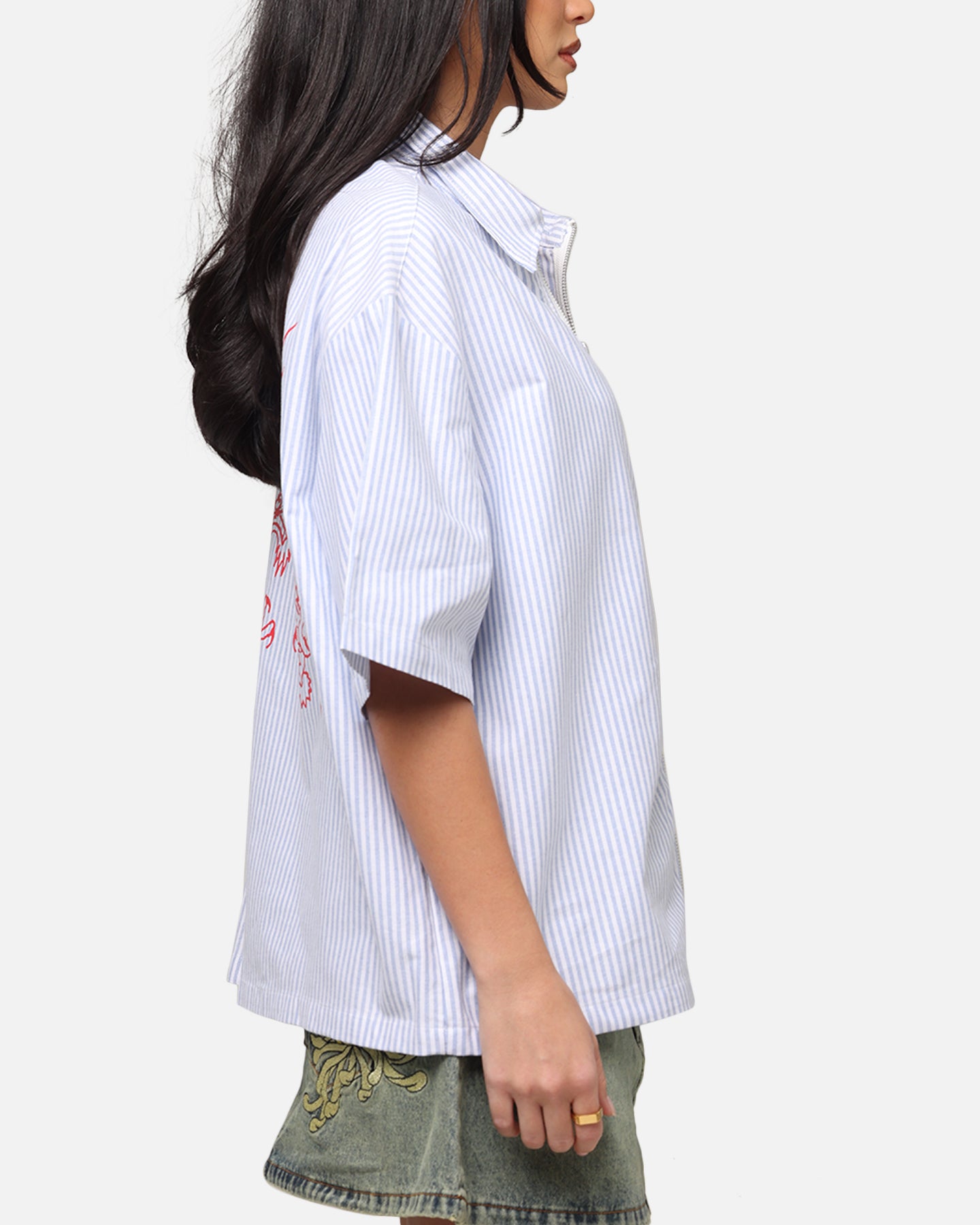 Ed Hardy Dragon Zip Shirt Blue Pin Stripe、mySite、zt4zffjzw