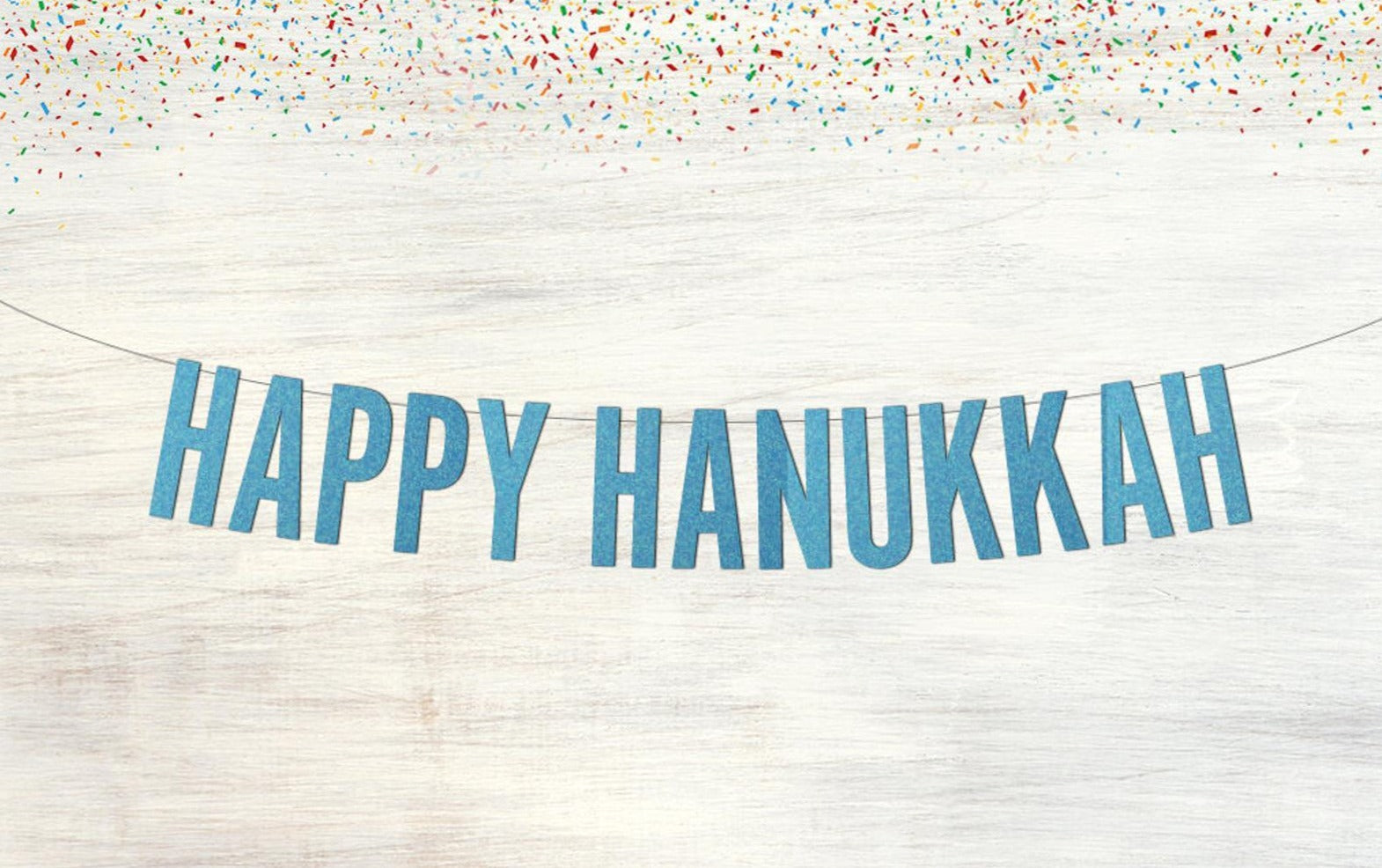Happy Hanukkah Blue Glitter Banner - Block or Script Letters、mySite、topwebapps