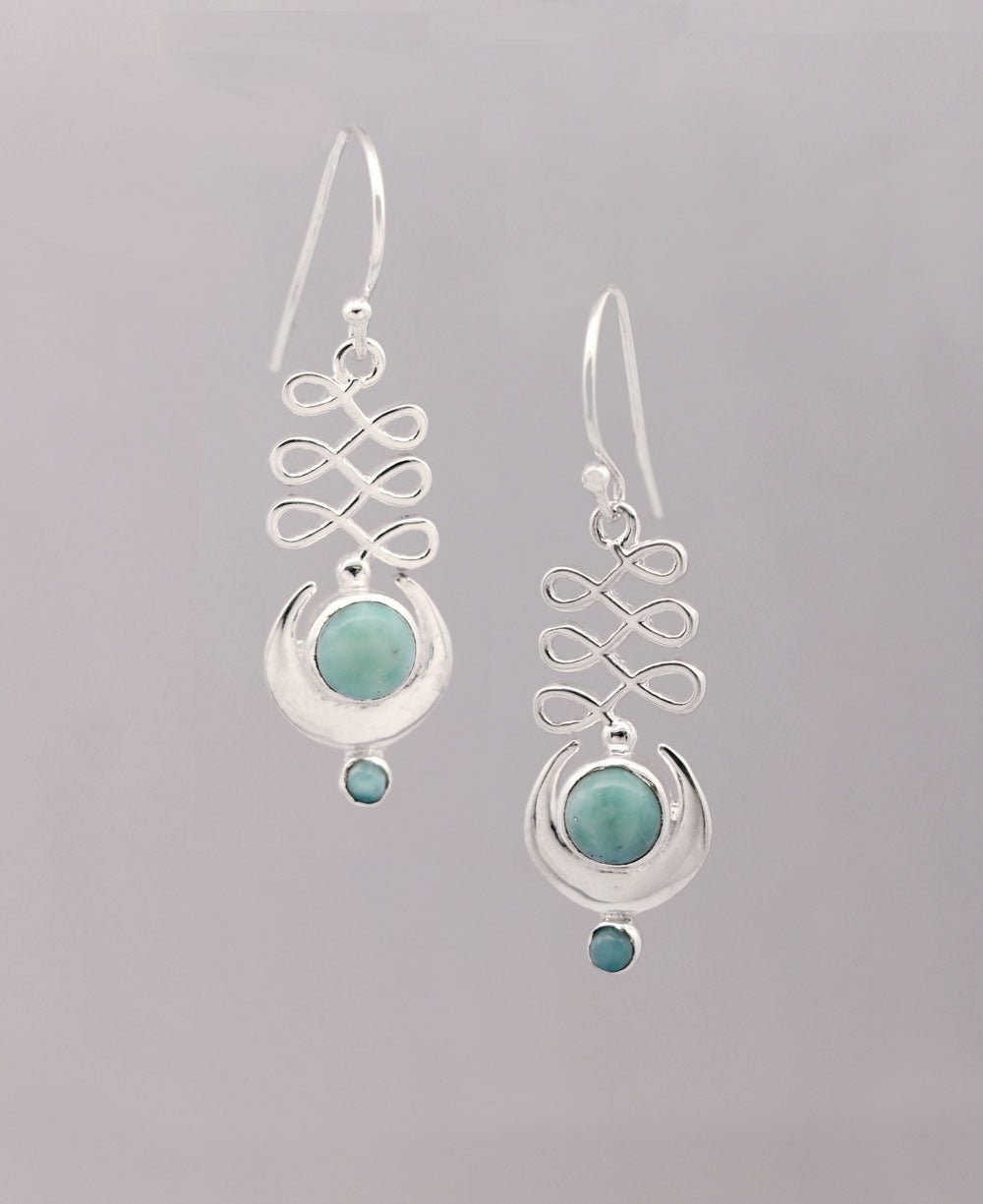 Larimar and Sterling Silver Unalome Moon Earrings、mySite、topwebapps