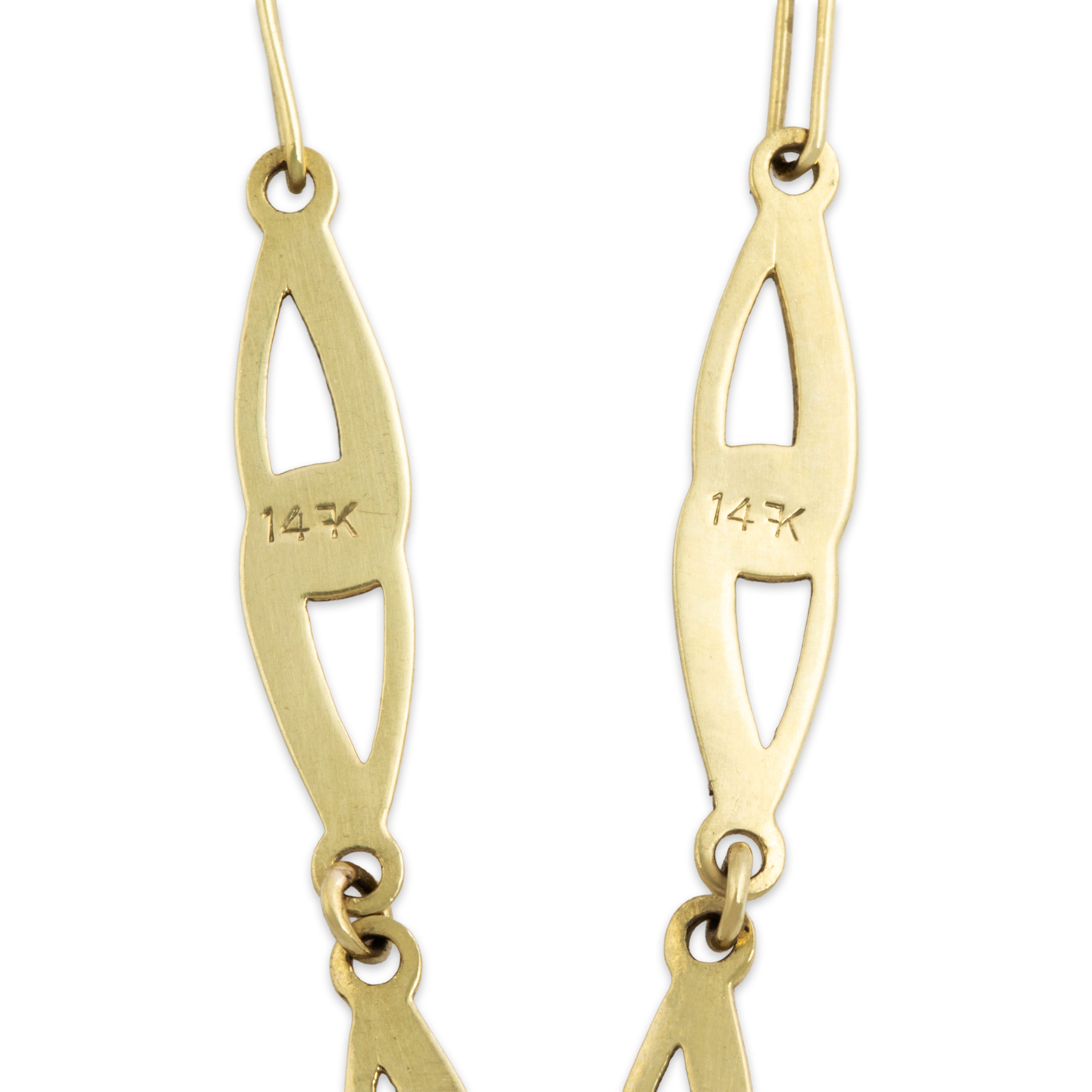 Antique Art Deco 14k Yellow Gold Black & Green Enamel Fringe Necklace 15.5、mySite、hinf8tx79