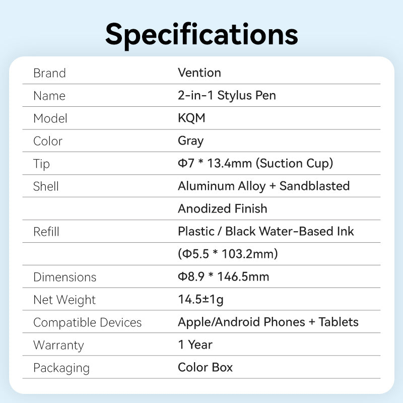 Vention 2-in-1 Stylus Pen Gray Aluminum Alloy Type、mySite、fannypackpong